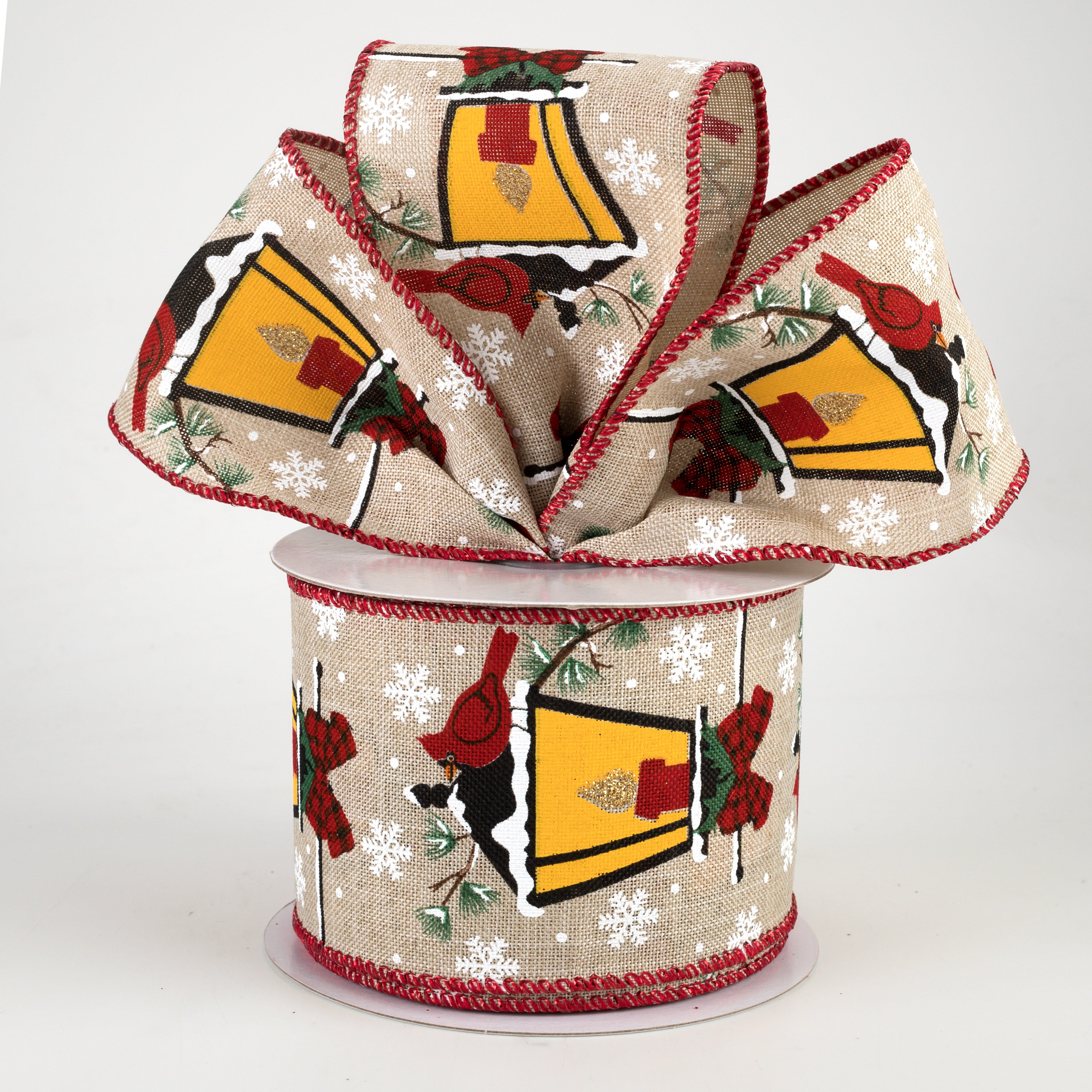 2.5" Glowing Gas Lantern With Cardinal Ribbon (10 Yards) Lifestyle Photo