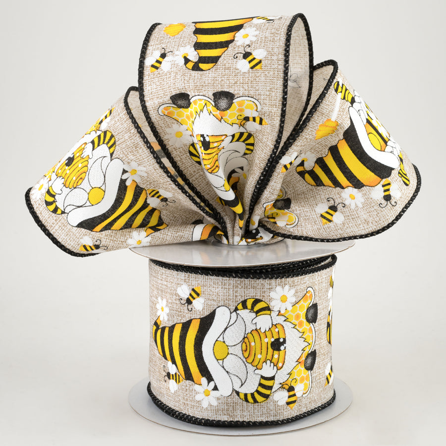 2.5" Gnome, Bees, Bee Hive Ribbon: Light Beige (10 Yards) Lifestyle Photo