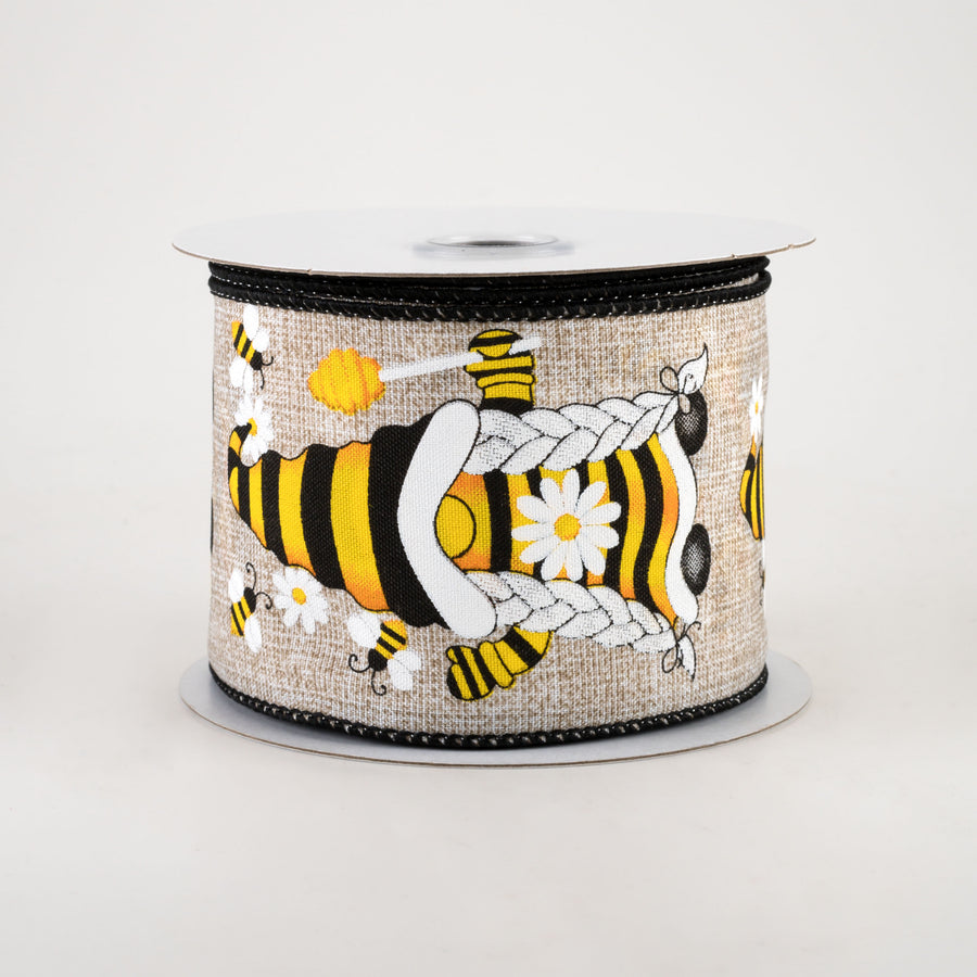 2.5" Gnome, Bees, Bee Hive Ribbon: Light Beige (10 Yards)