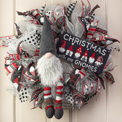Gnome Wreath Accent: Grey Herringbone (3 Piece) Lifestyle Photo