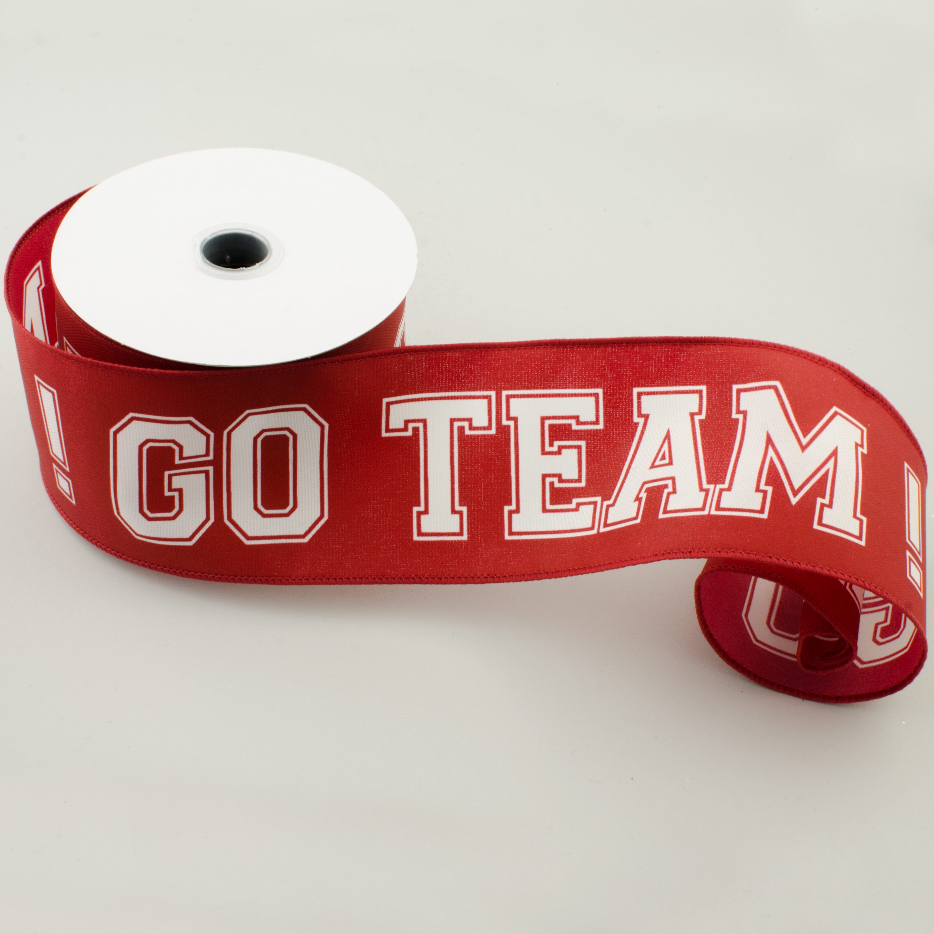 2.5" Go Team Ribbon: White & Crimson Red (10 Yards) Lifestyle Photo