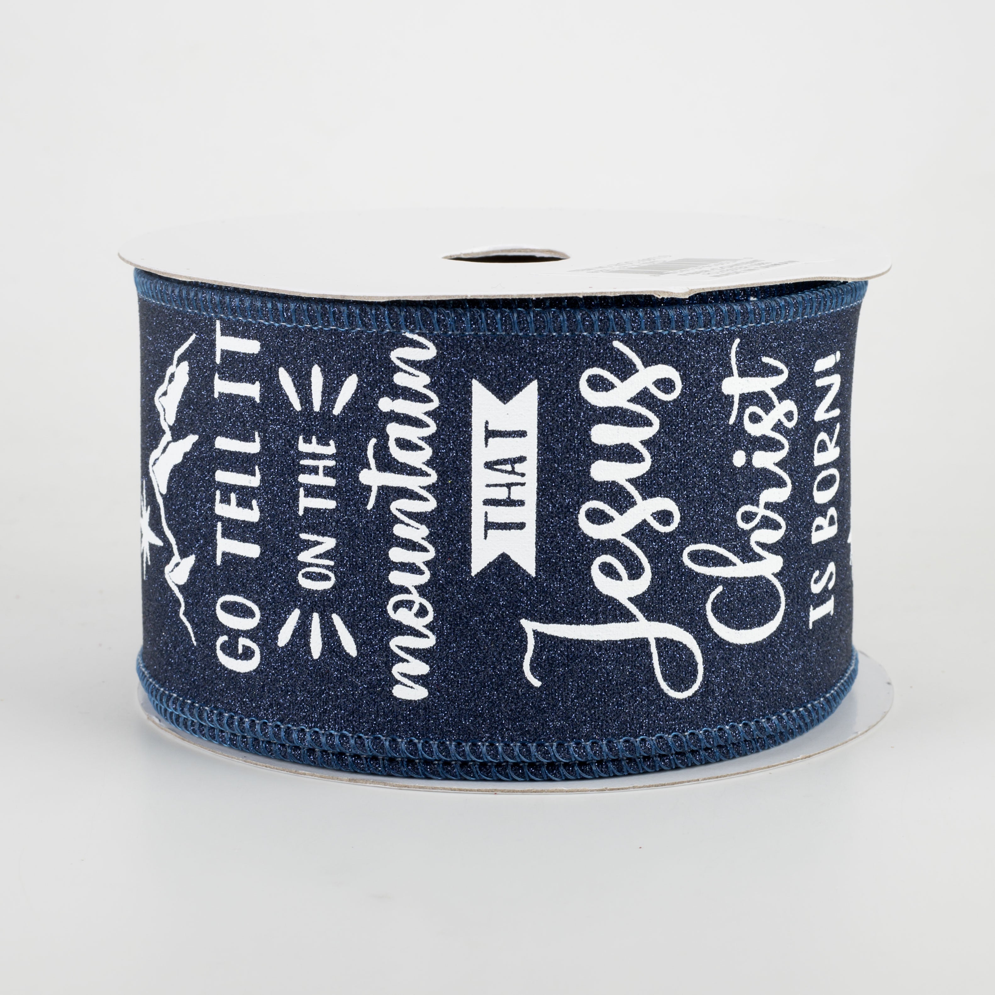 2.5" Go Tell It On the Mountain Ribbon: Navy (10 Yards)
