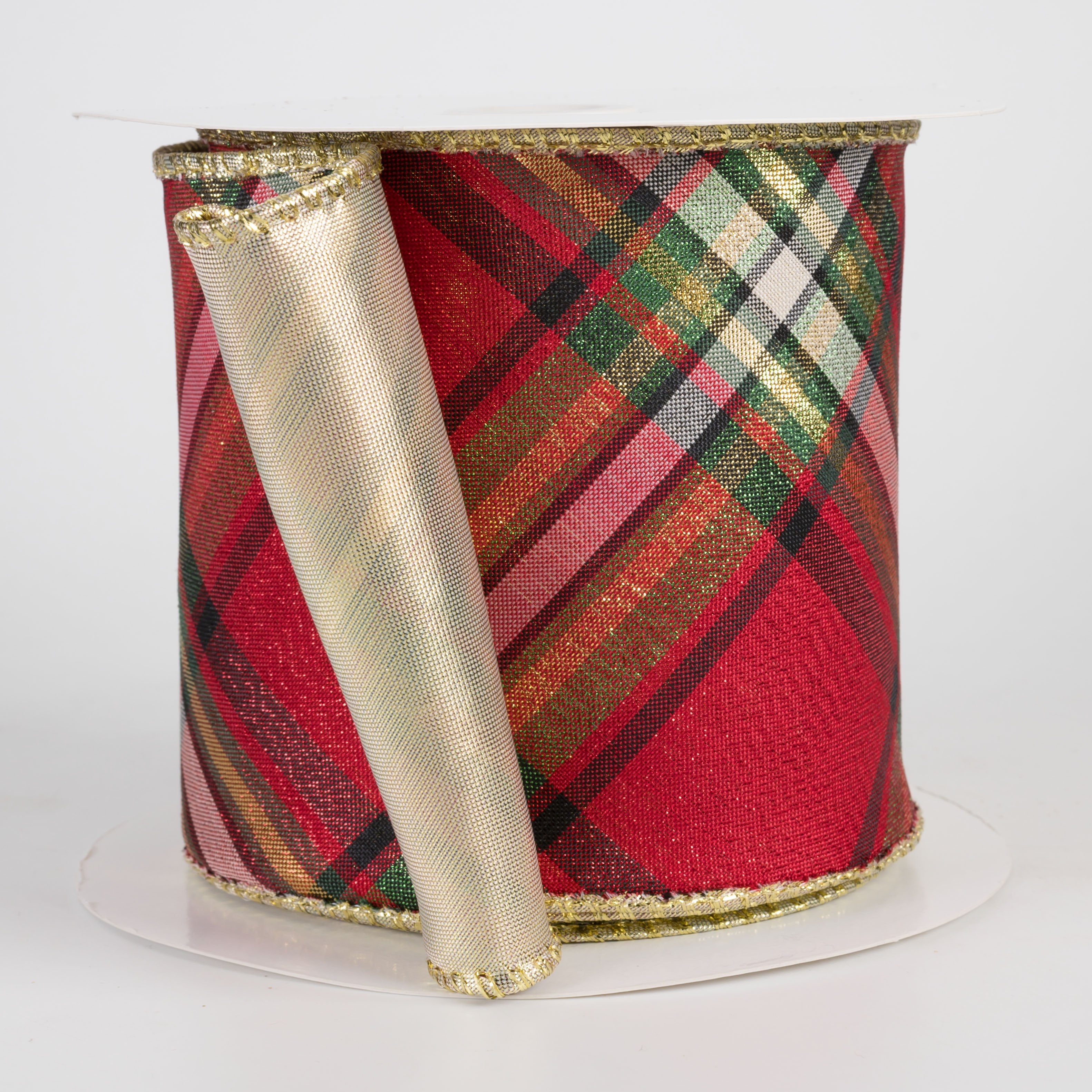 4" Gold Backed Metallic Tartan Plaid Ribbon (10 Yards) Item Number: 57R1307