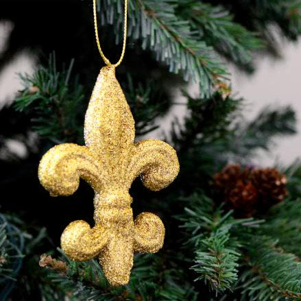 4" Gold Glitter Fleur de Lis Ornament Lifestyle Photo