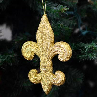6" Gold Glitter Fleur de Lis Ornament Lifestyle Photo
