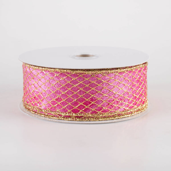 Curveneck Velvet Ribbonトップス　ピンク gold-net-overlay-velvet-ribbon