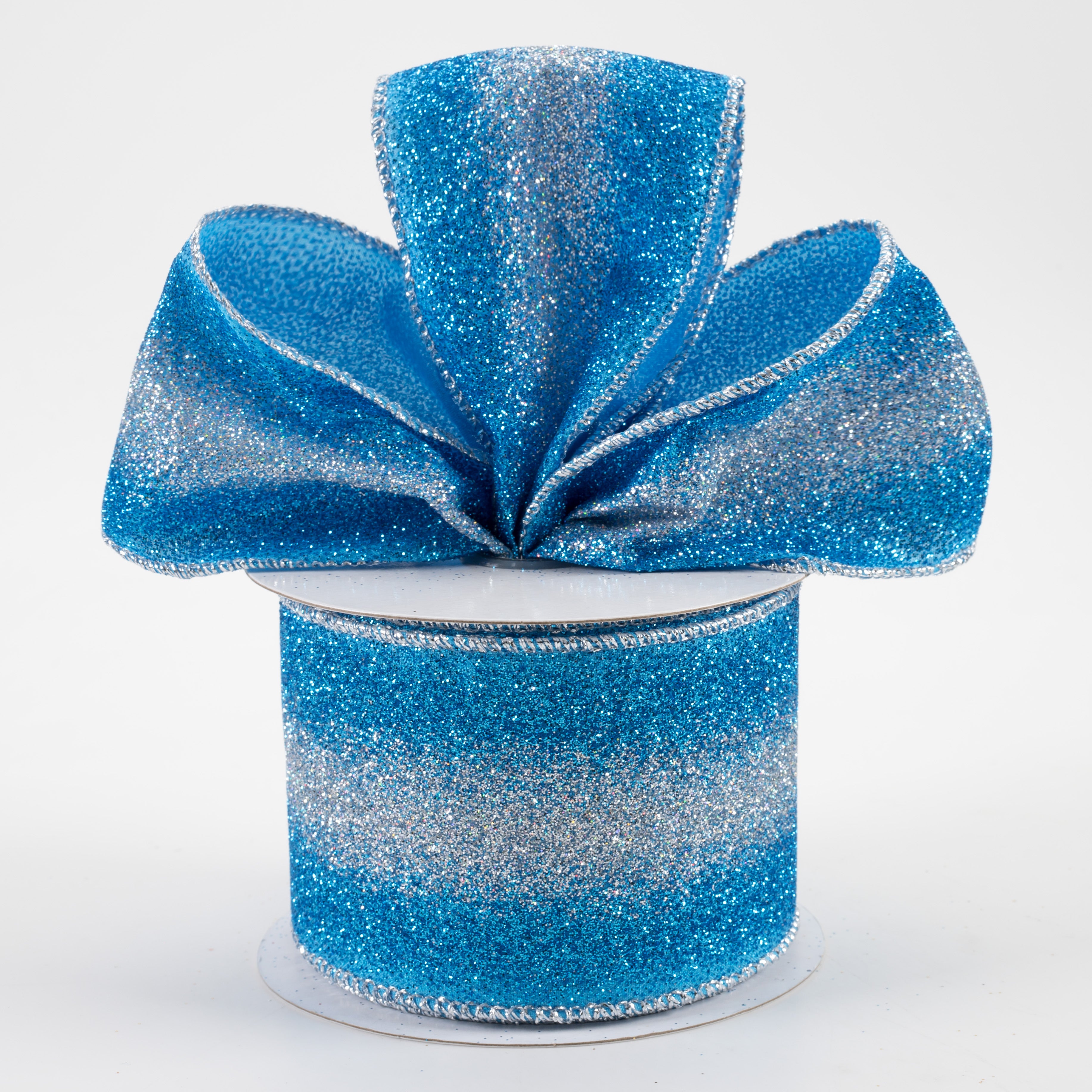 2.5" Gradient Glitter Ombré Ribbon: Blue, Turquoise, Silver (10 Yards) Lifestyle Photo