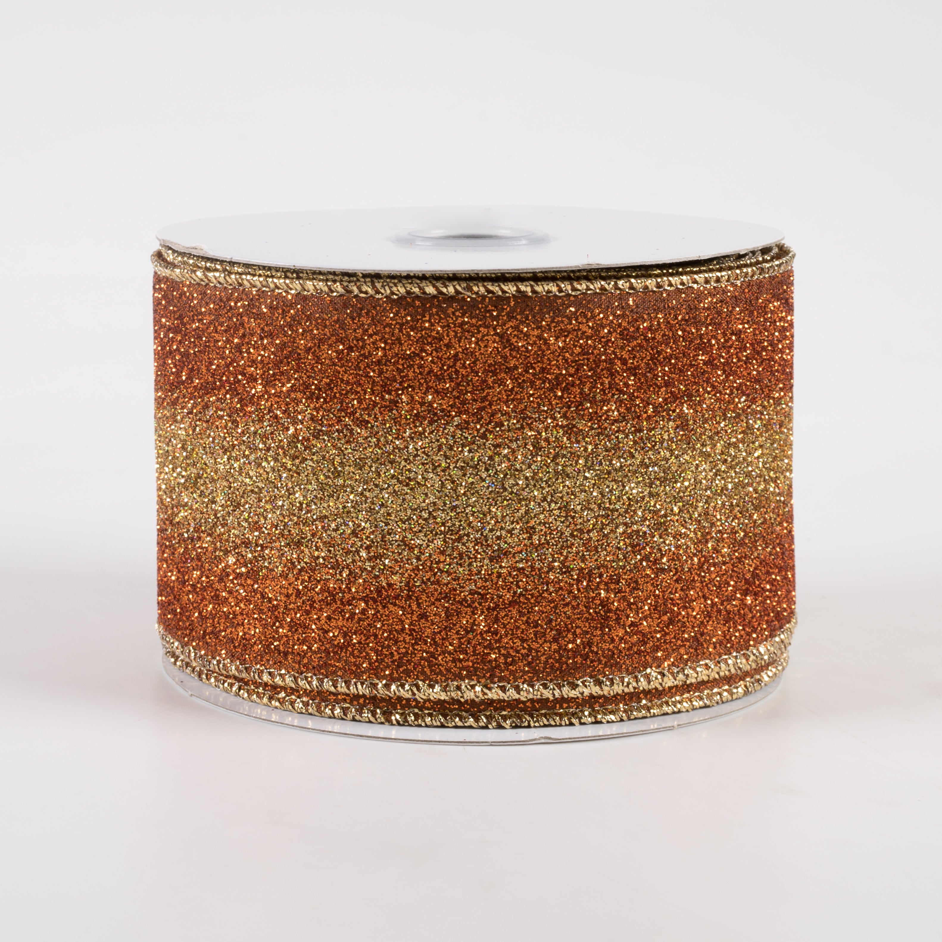 2.5" Gradient Glitter Ombré Ribbon: Brown, Copper, Gold (10 Yards)