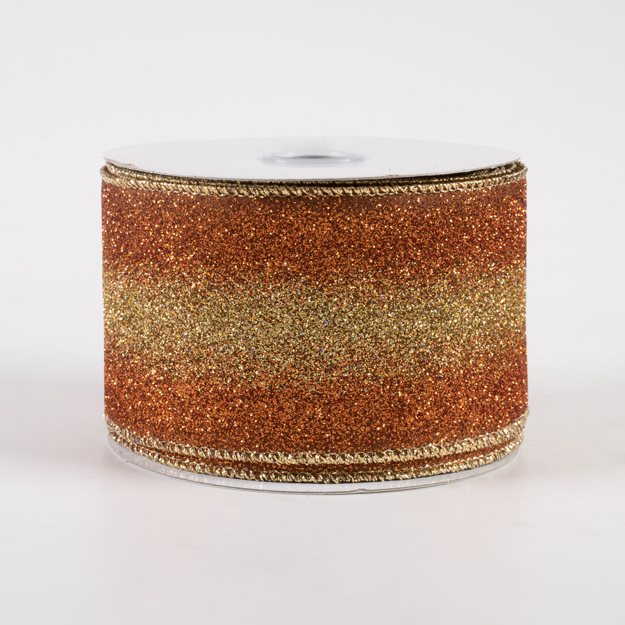 2.5" Gradient Glitter Ombré Ribbon: Brown, Copper, Gold (10 Yards)