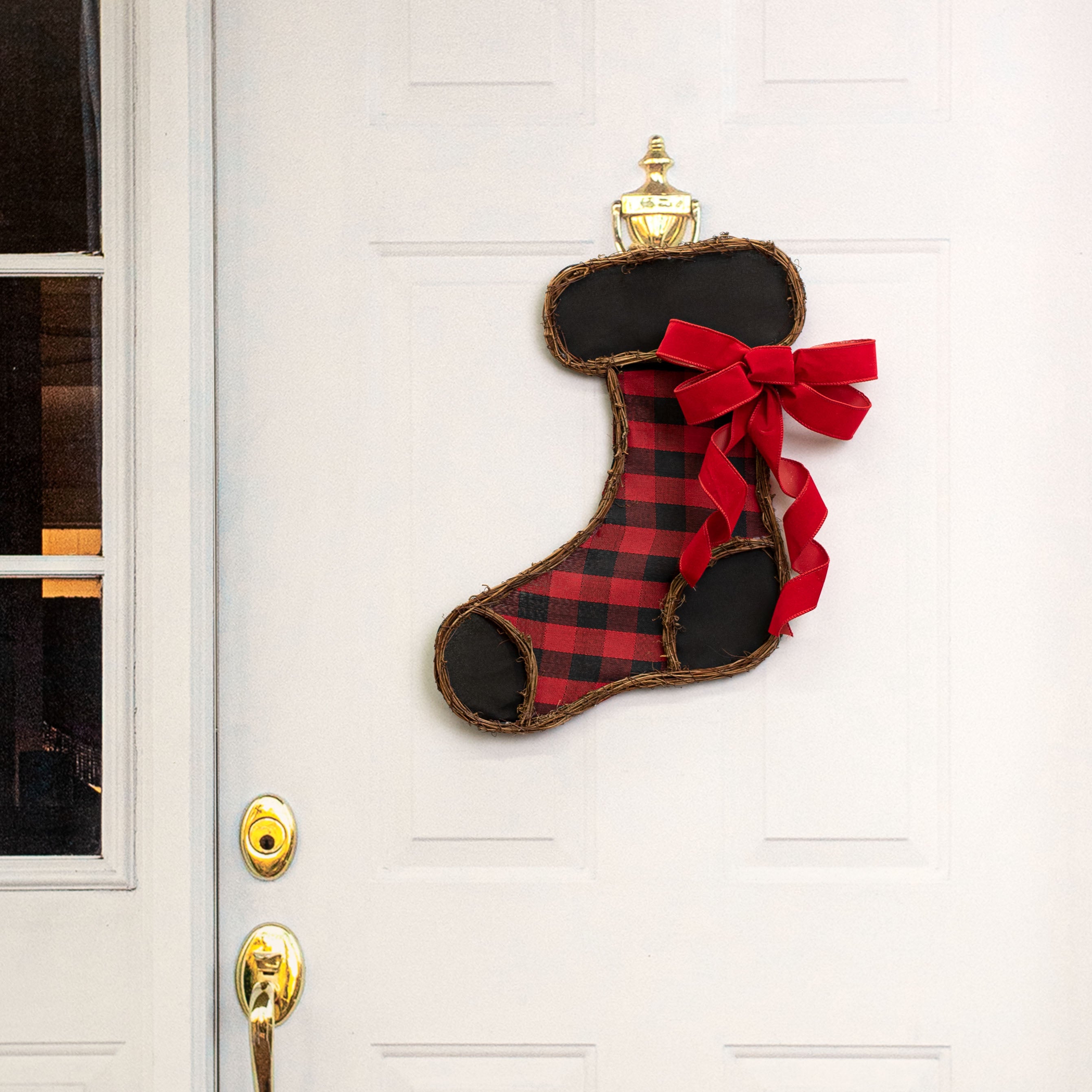 20.5" Grapevine Hanger: Buffalo Plaid Stocking Lifestyle Photo