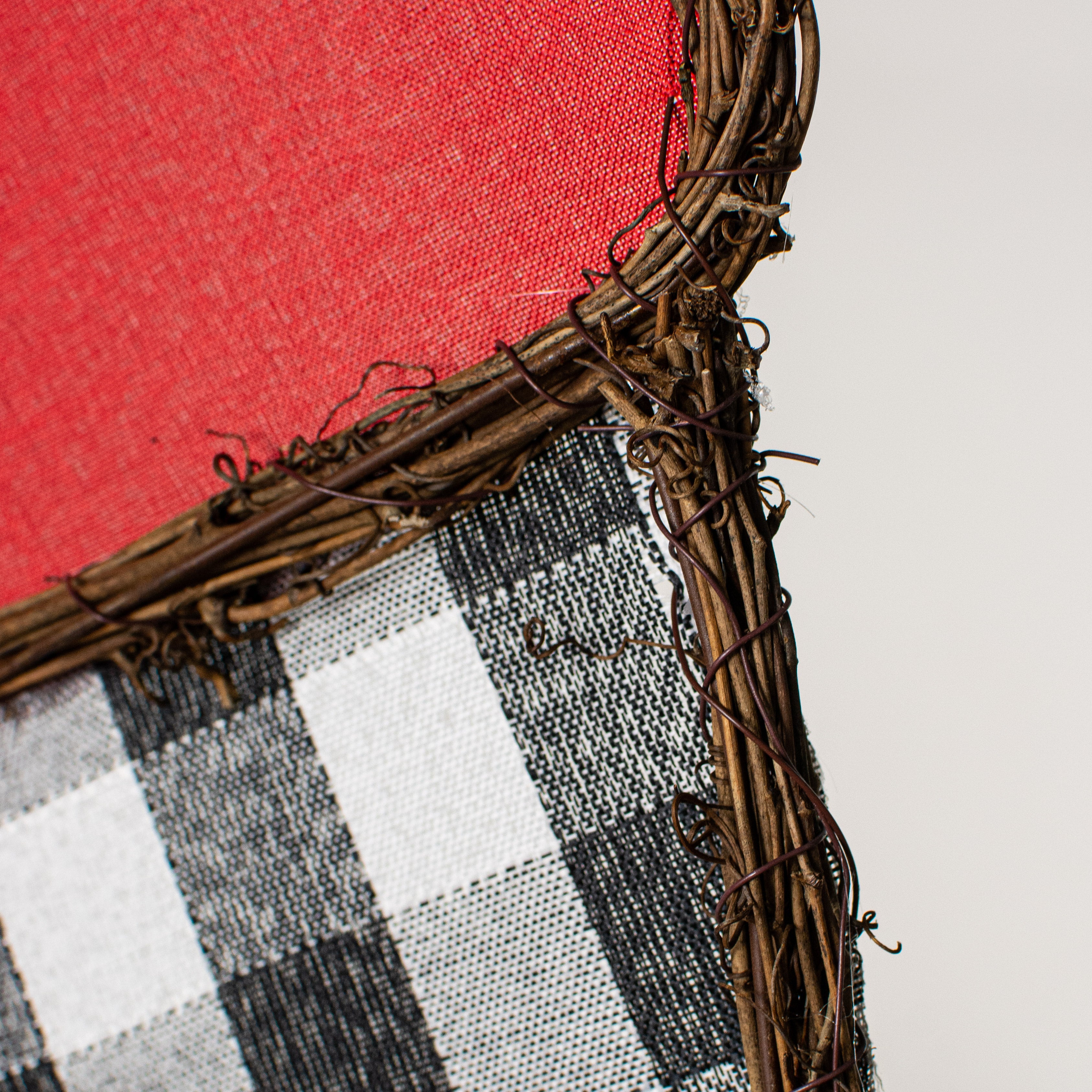 20.5" Grapevine Hanger: BW Buffalo Plaid Stocking detail photo 3