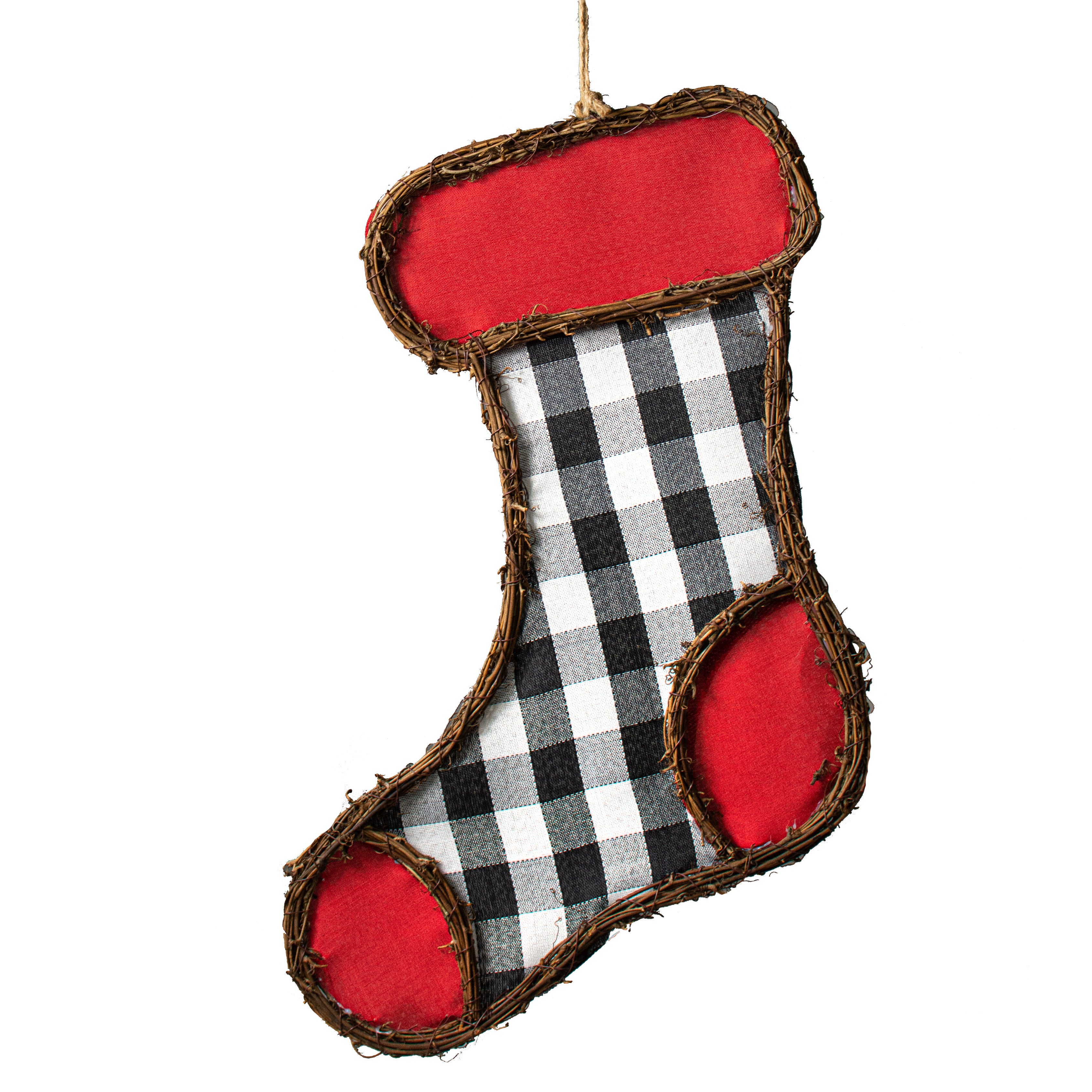 20.5" Grapevine Hanger: BW Buffalo Plaid Stocking Item Number: KG3037
