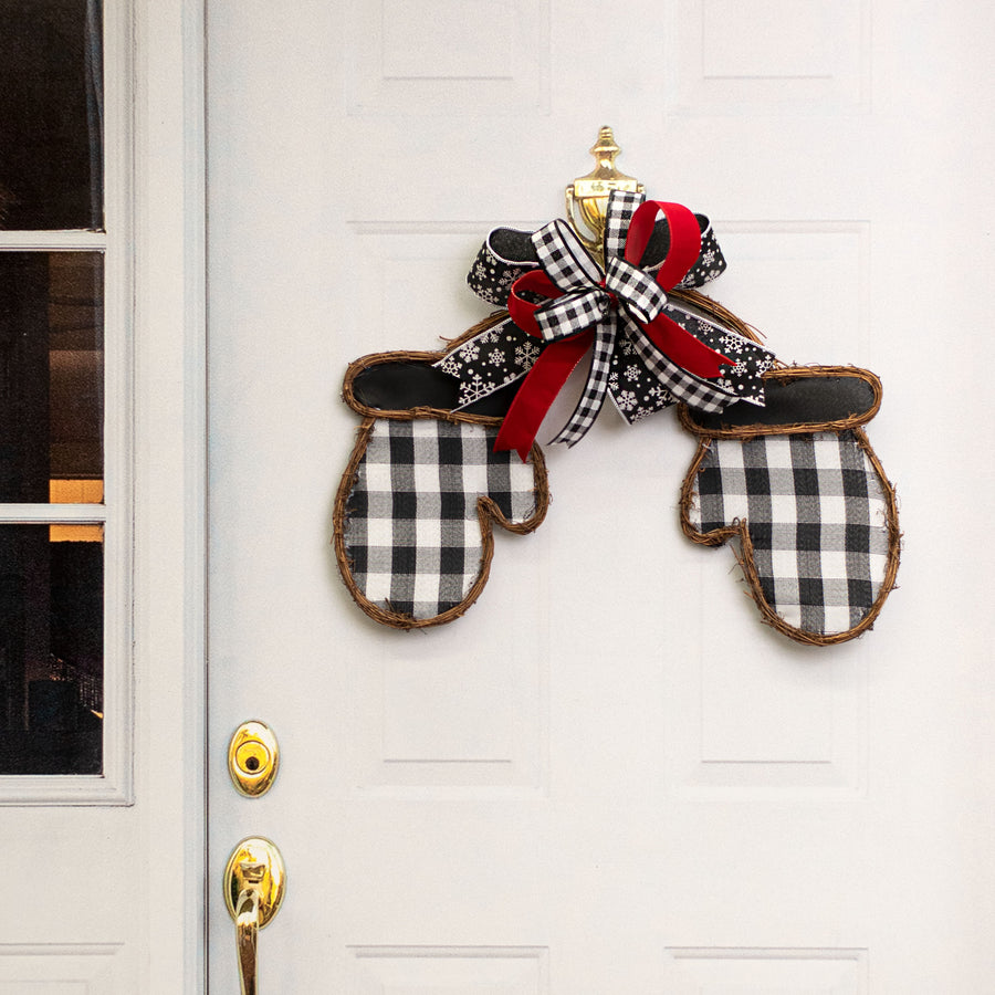 21" Grapevine Hanger: BW Check Mittens Lifestyle Photo