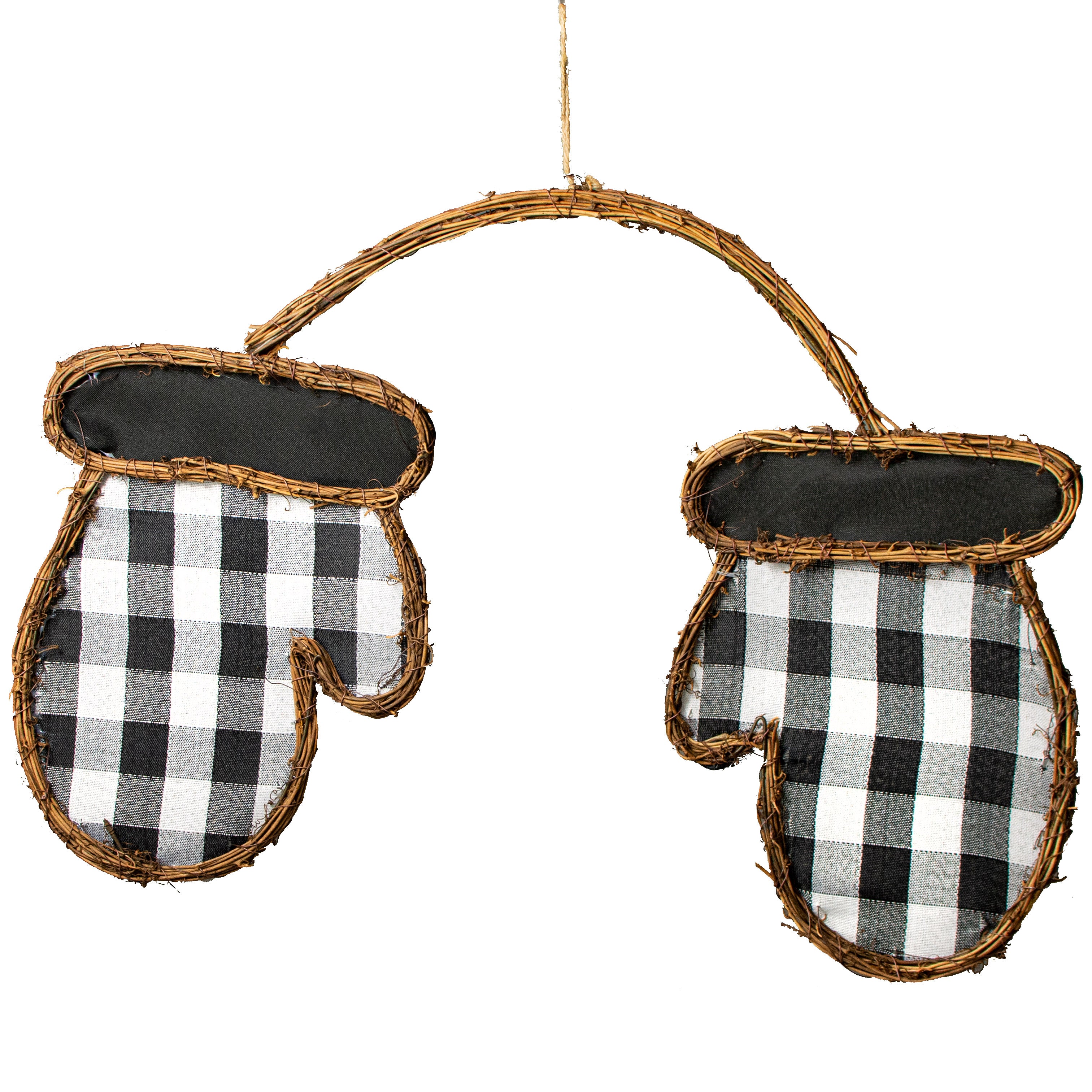 21" Grapevine Hanger: BW Check Mittens Item Number: KG303827