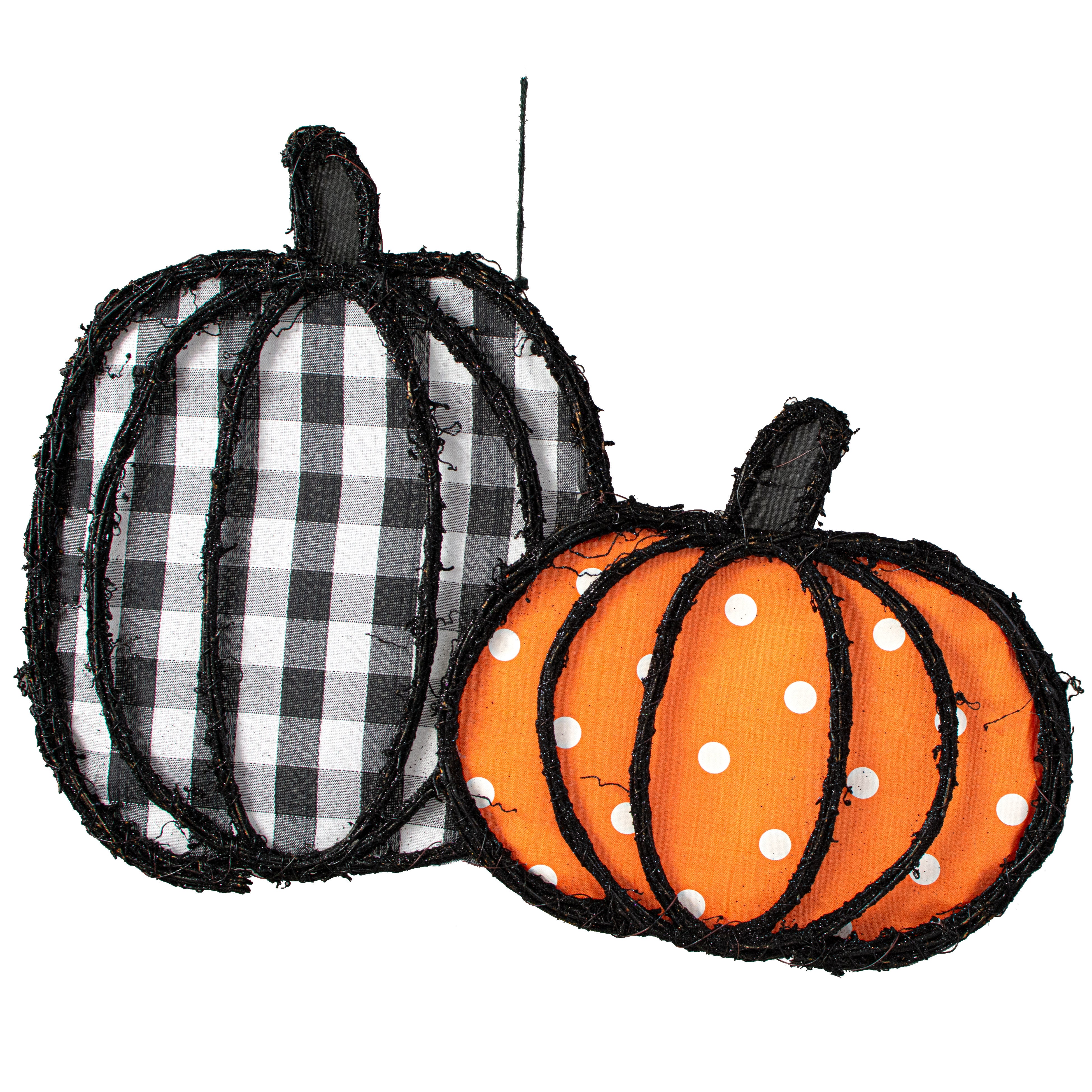 24" Grapevine Hanger: Check & Polka Dot Pumpkins Item Number: KG3063