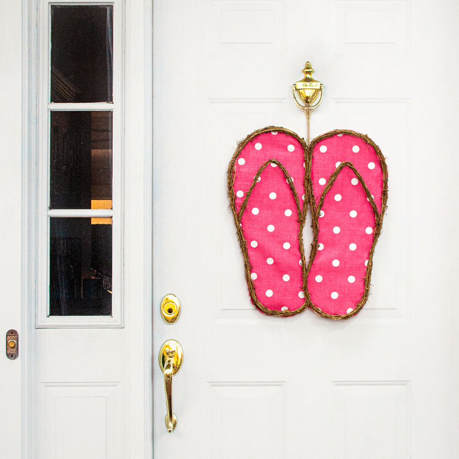22" Grapevine Hanger: Hot Pink Polka Dot Flip Flops Lifestyle Photo