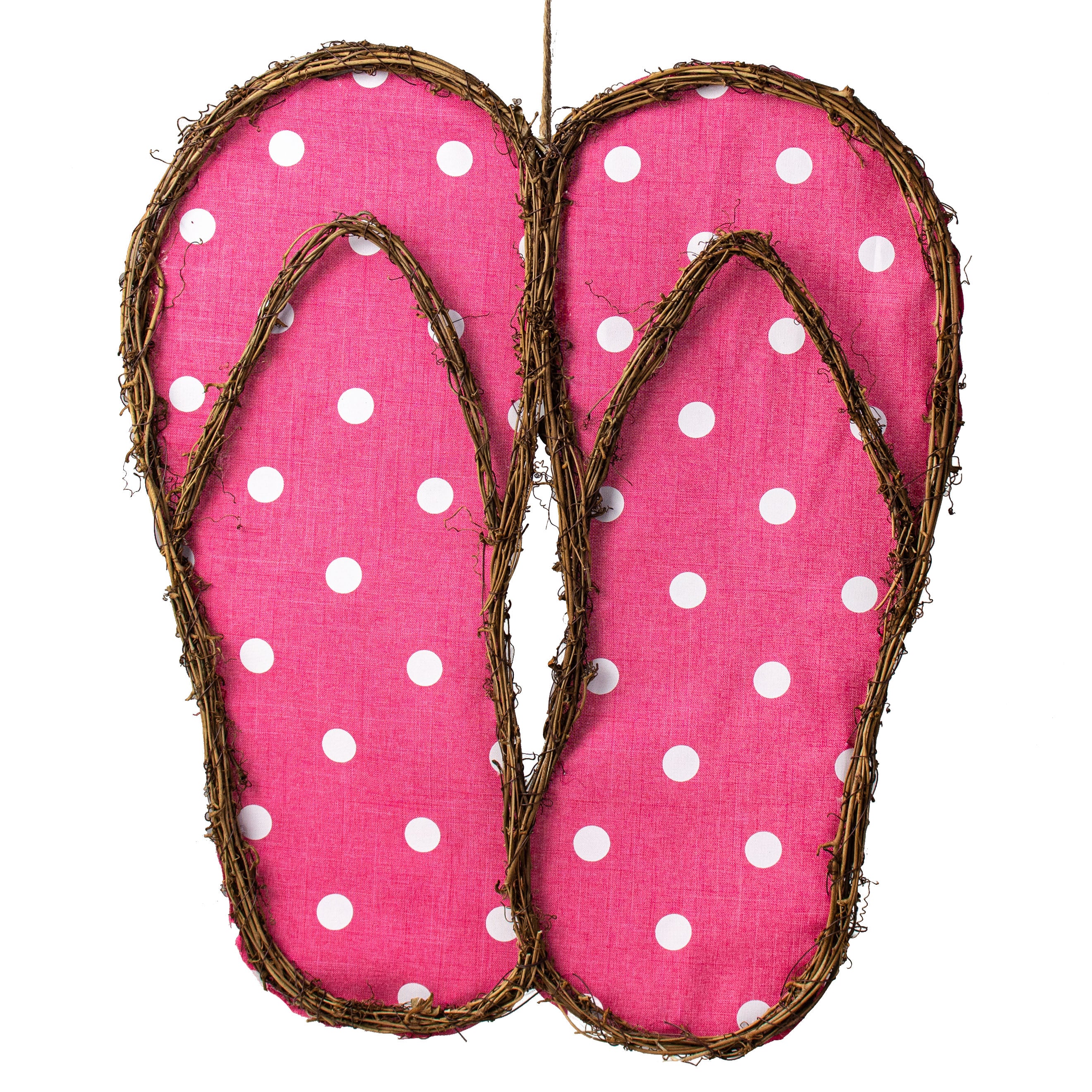 22" Grapevine Hanger: Hot Pink Polka Dot Flip Flops Item Number: KG311611