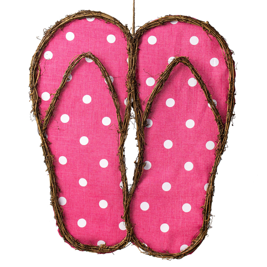 22" Grapevine Hanger: Hot Pink Polka Dot Flip Flops Item Number: KG311611