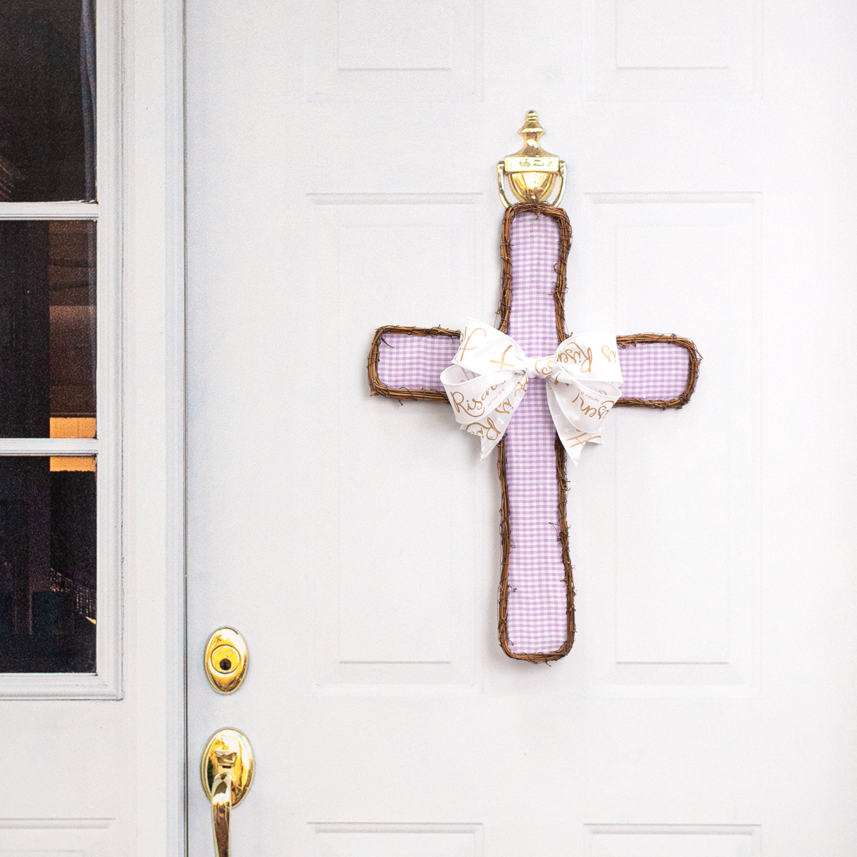 22" Grapevine Hanger: Lavender Check Cross Lifestyle Photo
