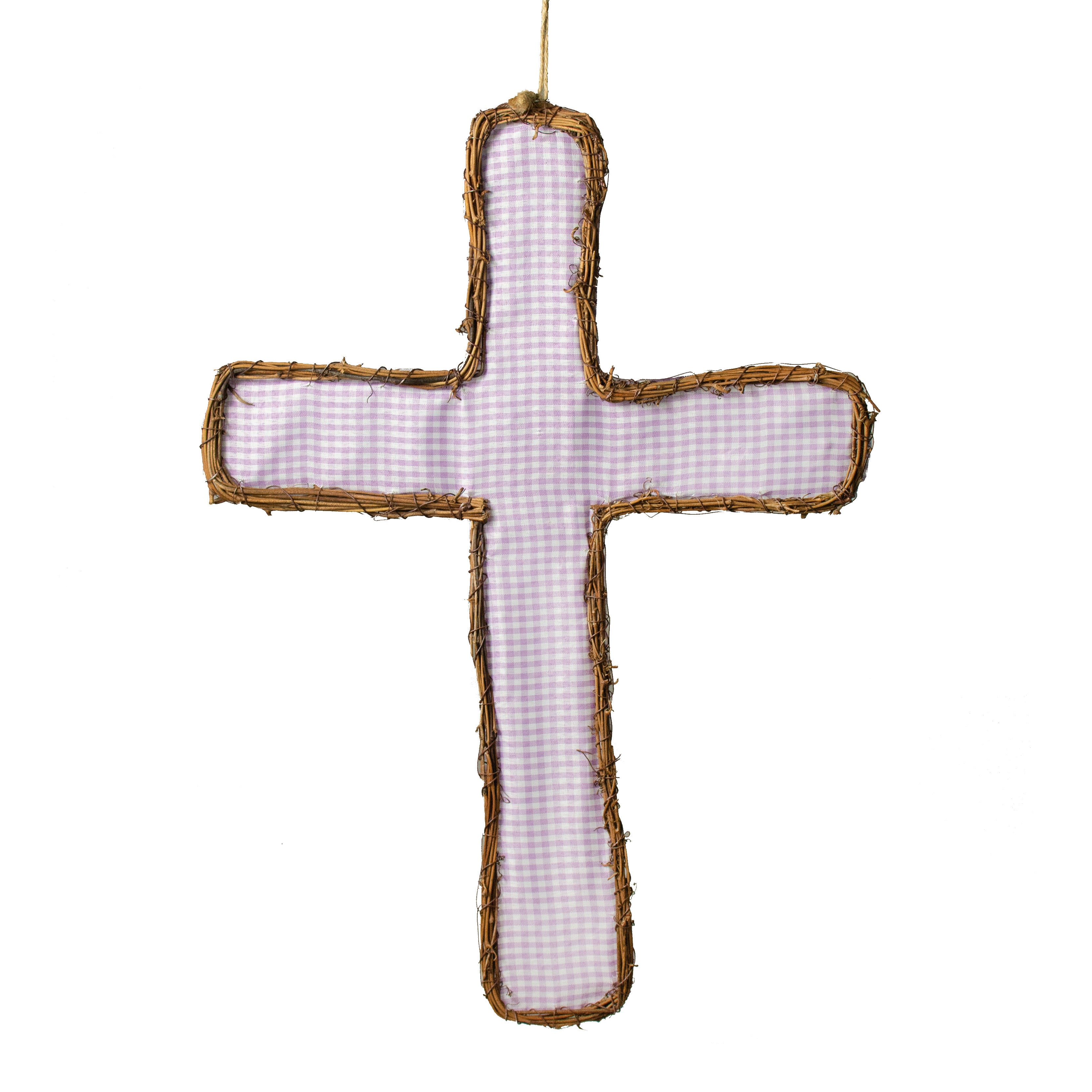 22" Grapevine Hanger: Lavender Check Cross Item Number: KG3010