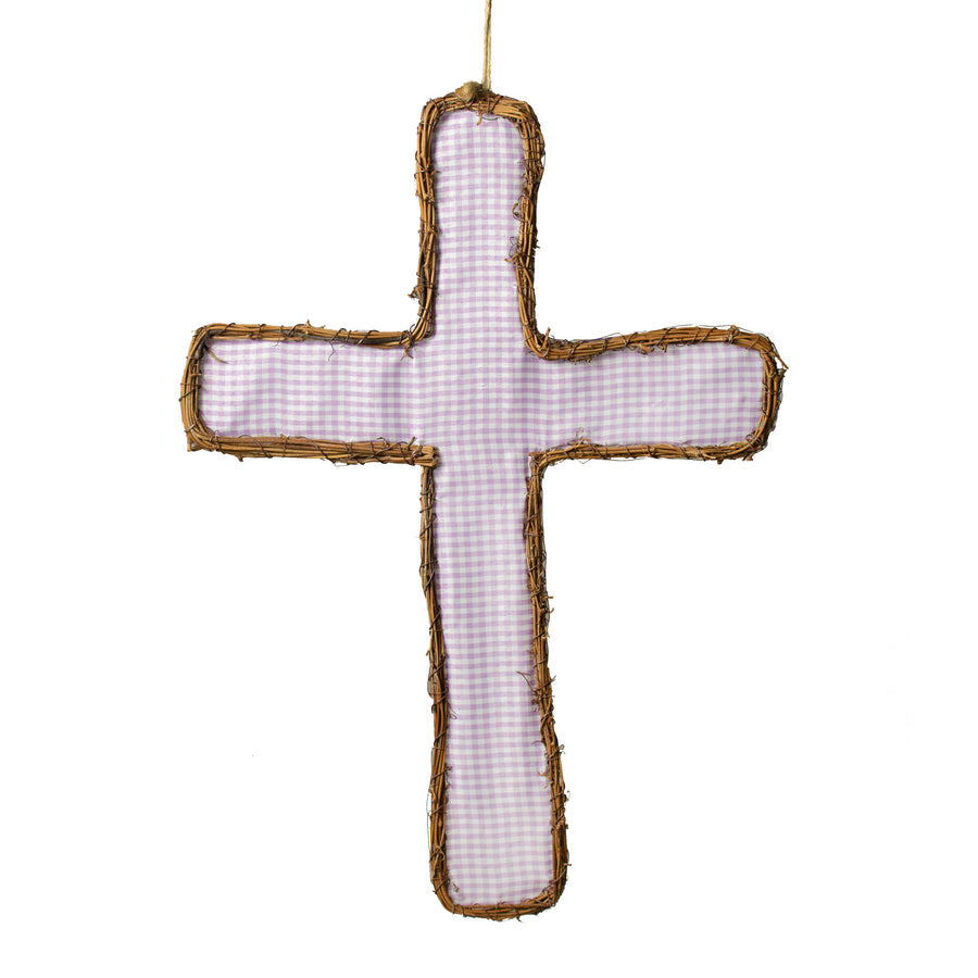 22" Grapevine Hanger: Lavender Check Cross Item Number: KG3010
