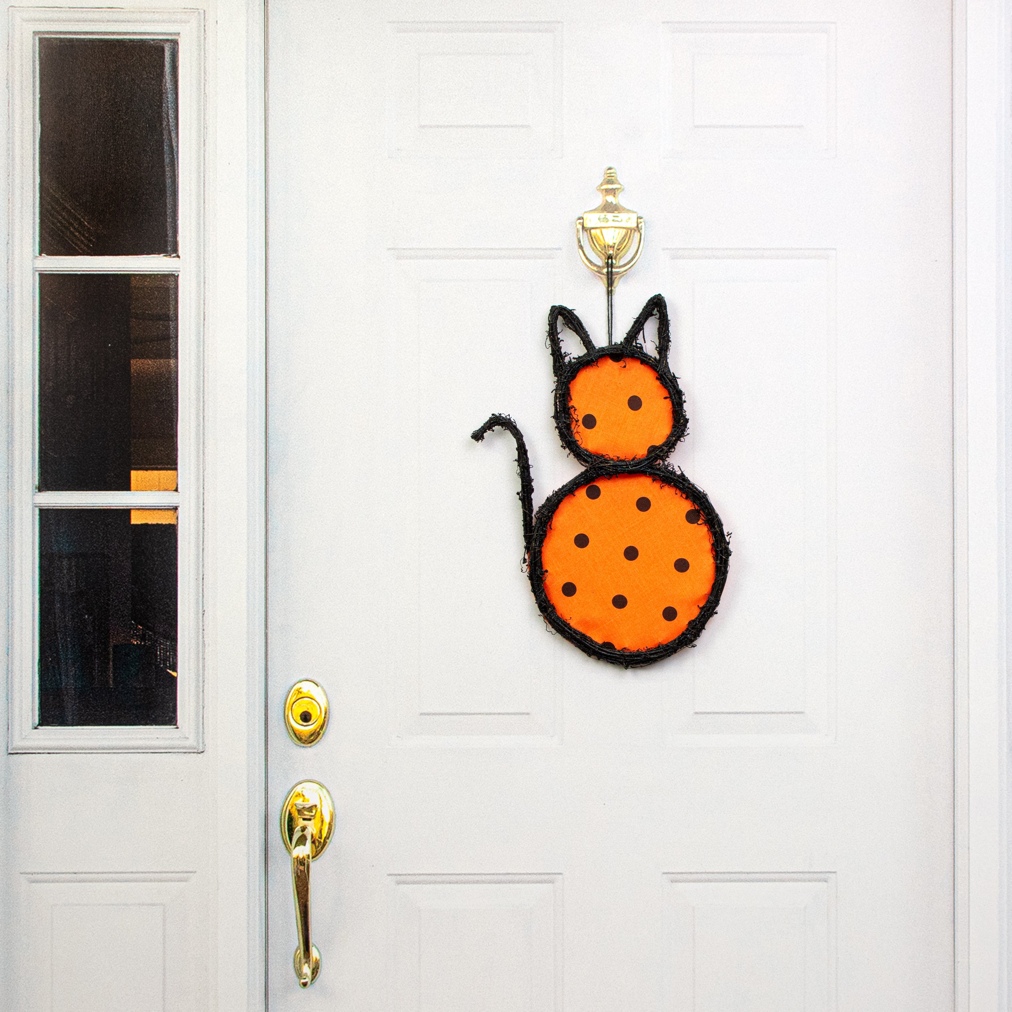 19" Grapevine Hanger: Orange Polka Dot Cat Lifestyle Photo