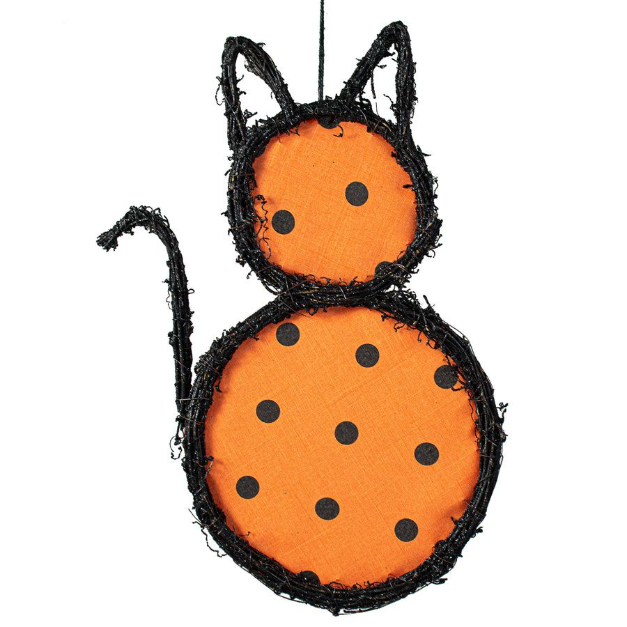 19" Grapevine Hanger: Orange Polka Dot Cat Item Number: KG3098