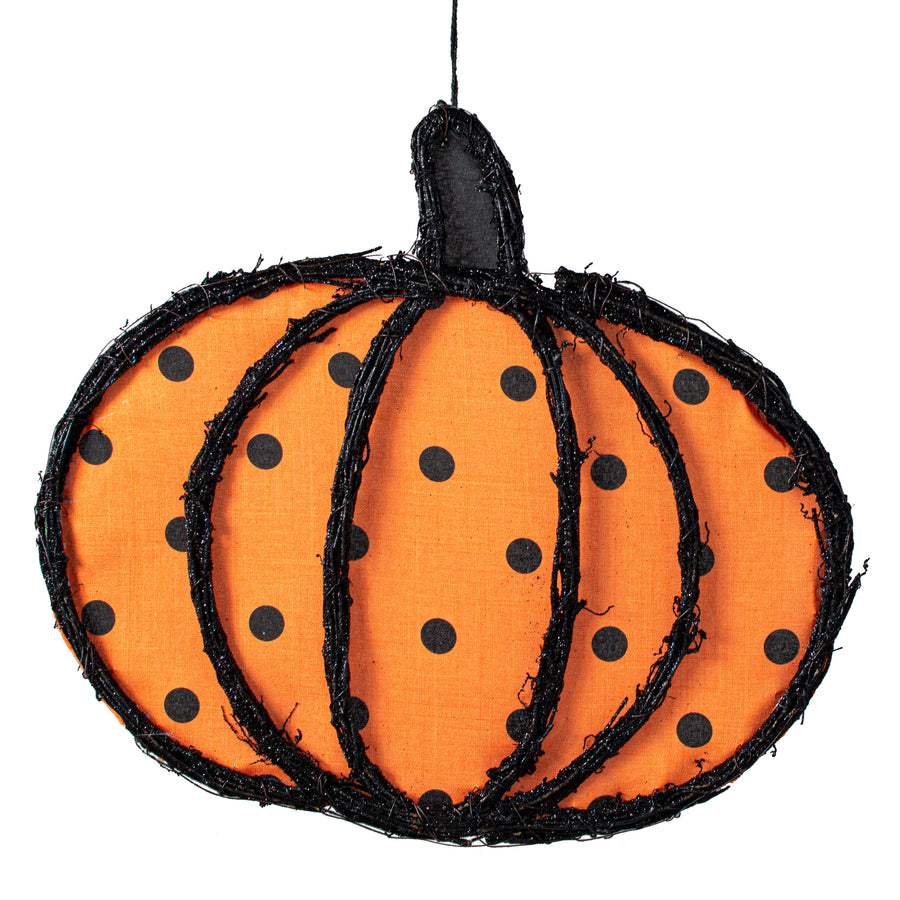 16" Grapevine Hanger: Orange Polka Dot Pumpkin Item Number: KG305320