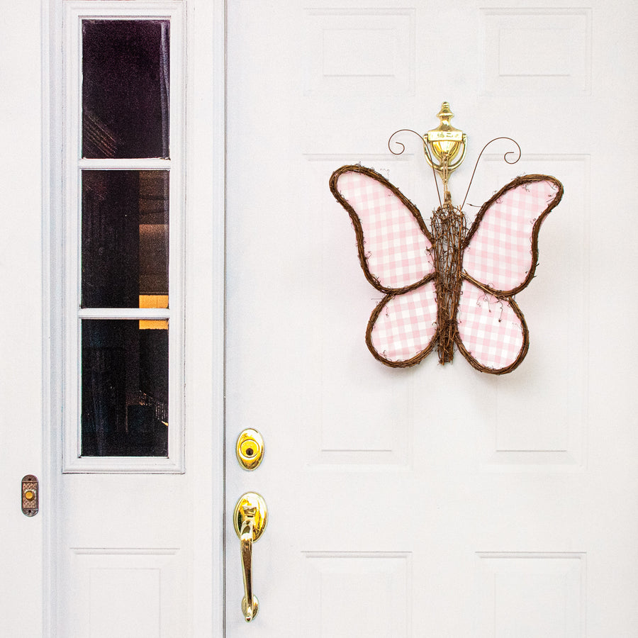 22" Grapevine Hanger: Pink Check Butterfly Lifestyle Photo
