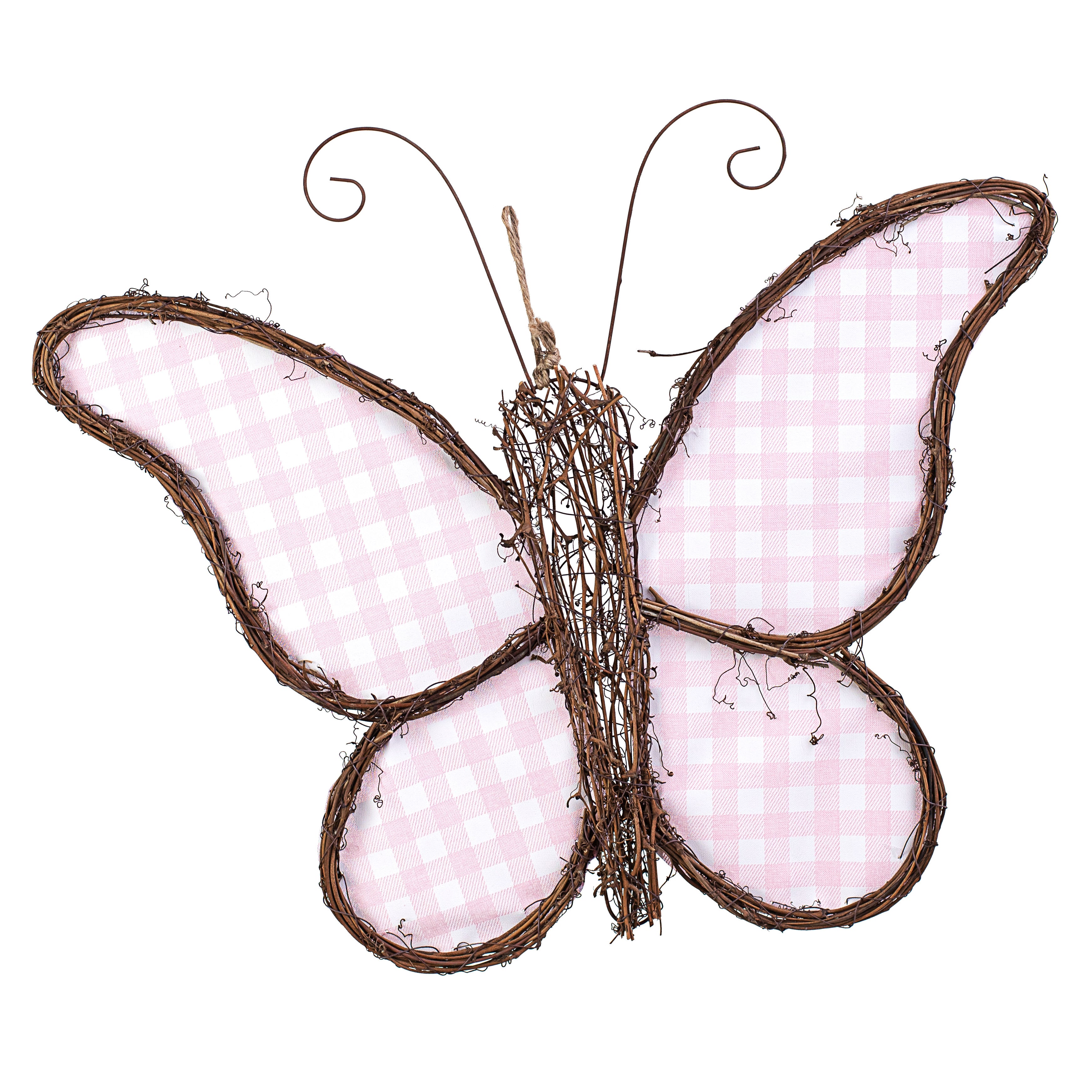 22" Grapevine Hanger: Pink Check Butterfly Item Number: KG300815