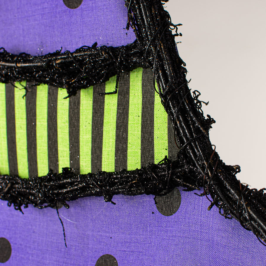 21" Grapevine Hanger: Purple Polka Dot Witch Hat detail photo 3