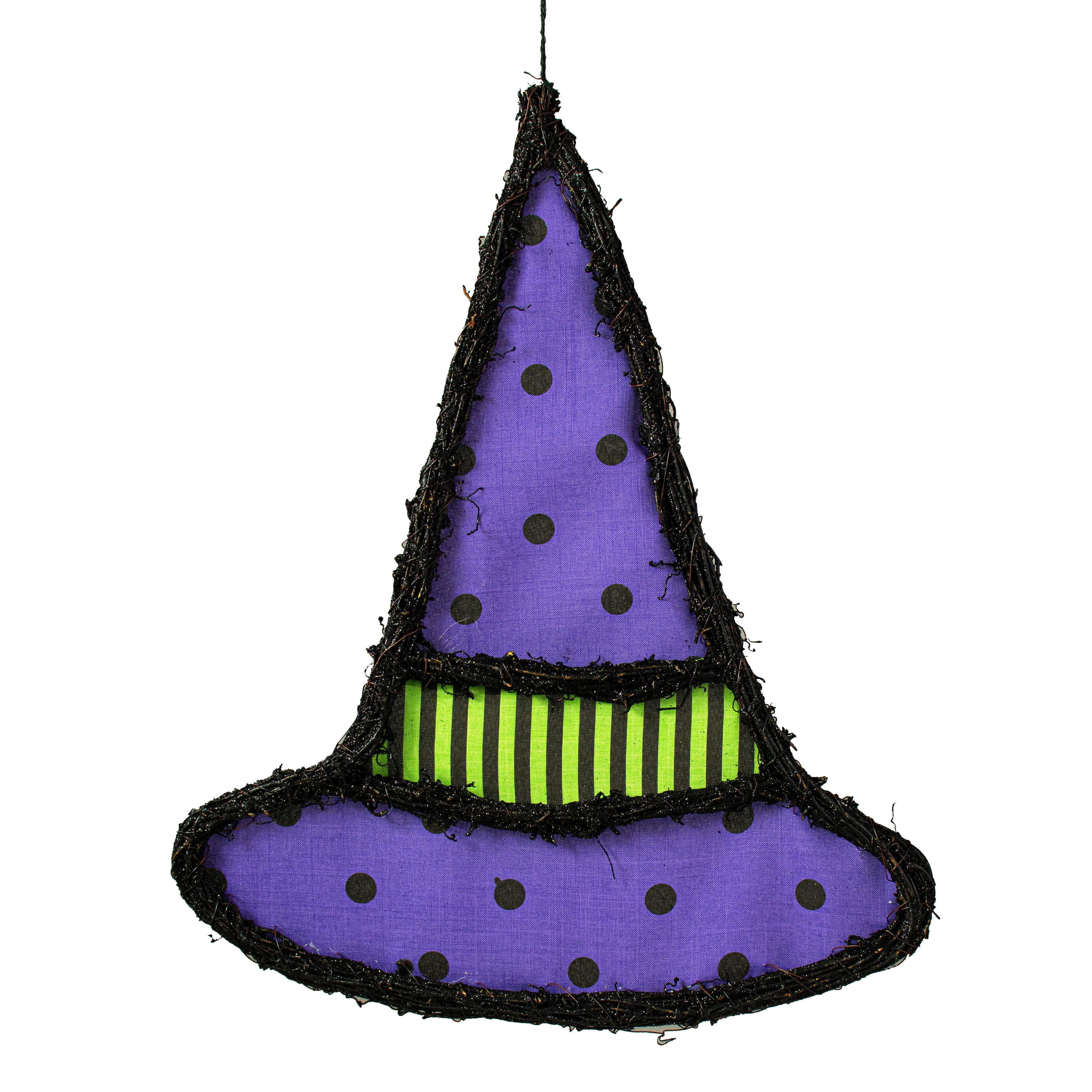 21" Grapevine Hanger: Purple Polka Dot Witch Hat Item Number: KG3101