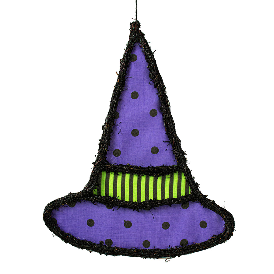 21" Grapevine Hanger: Purple Polka Dot Witch Hat Item Number: KG3101