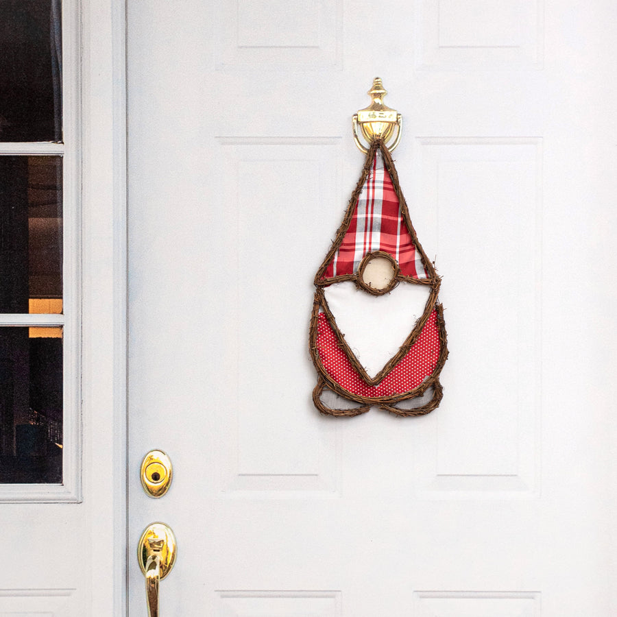 20" Grapevine Hanger: Red Plaid Gnome Lifestyle Photo