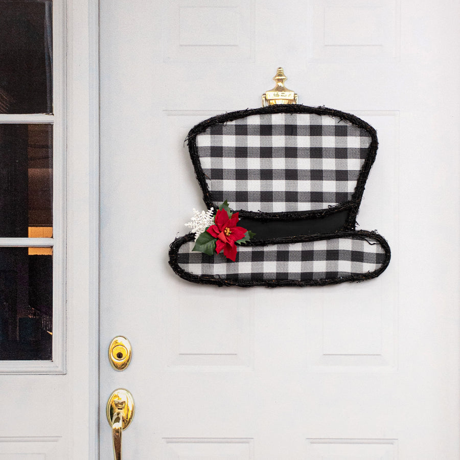 21.5" Grapevine Hanger: Snowman Hat BW Check Lifestyle Photo