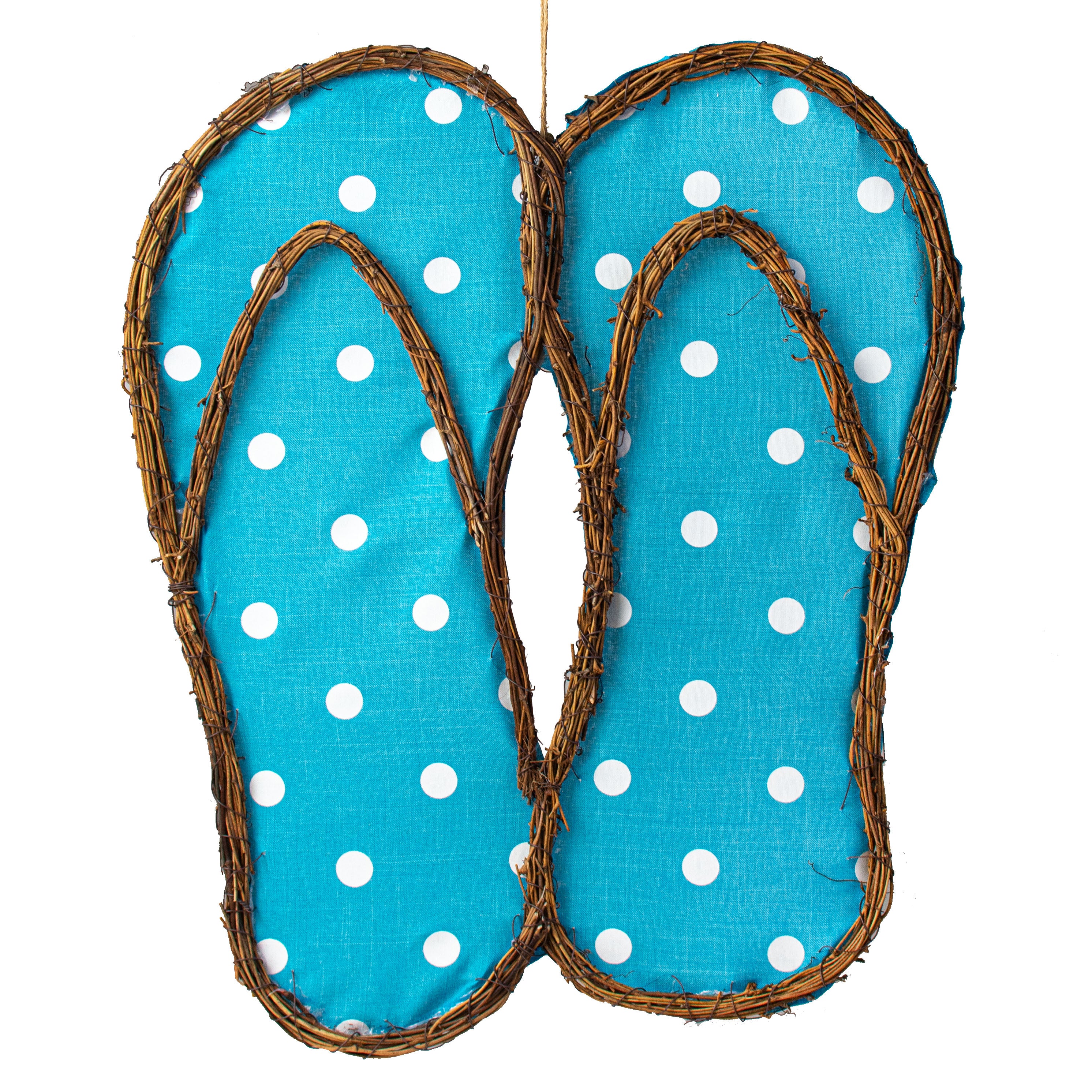 22" Grapevine Hanger: Turquoise Polka Dot Flip Flops Item Number: KG311641