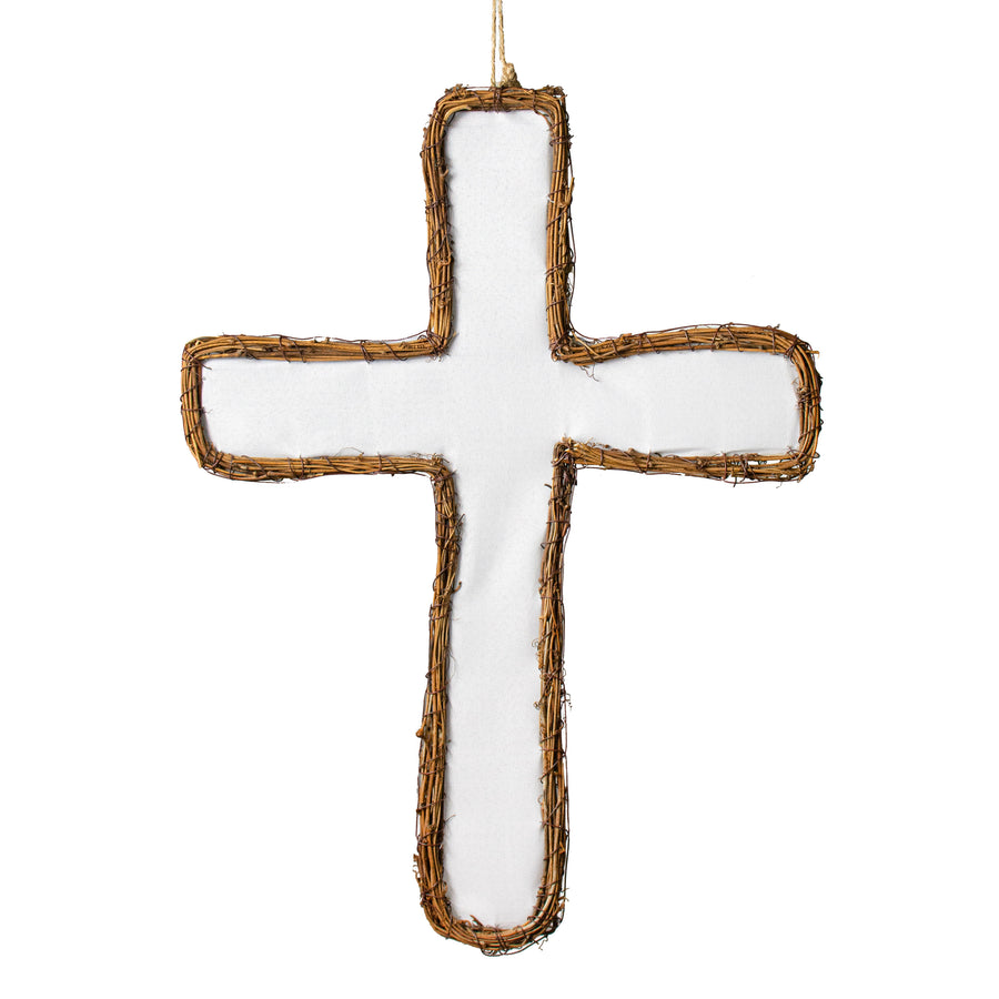 22" Grapevine Hanger: White Cross Item Number: KG3012
