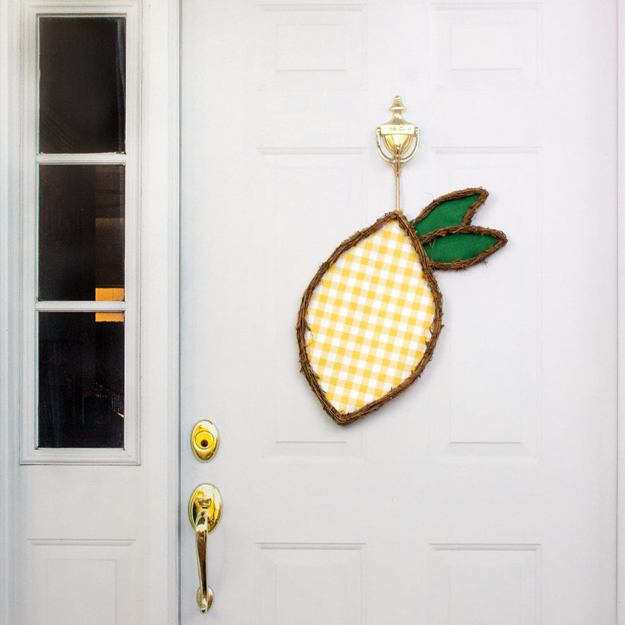 21.5" Grapevine Hanger: Yellow Check Lemon Lifestyle Photo