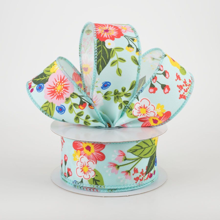 1.5" Graphic Florals Ribbon: Aqua, Pink, Blue, Green (10 Yards) Lifestyle Photo