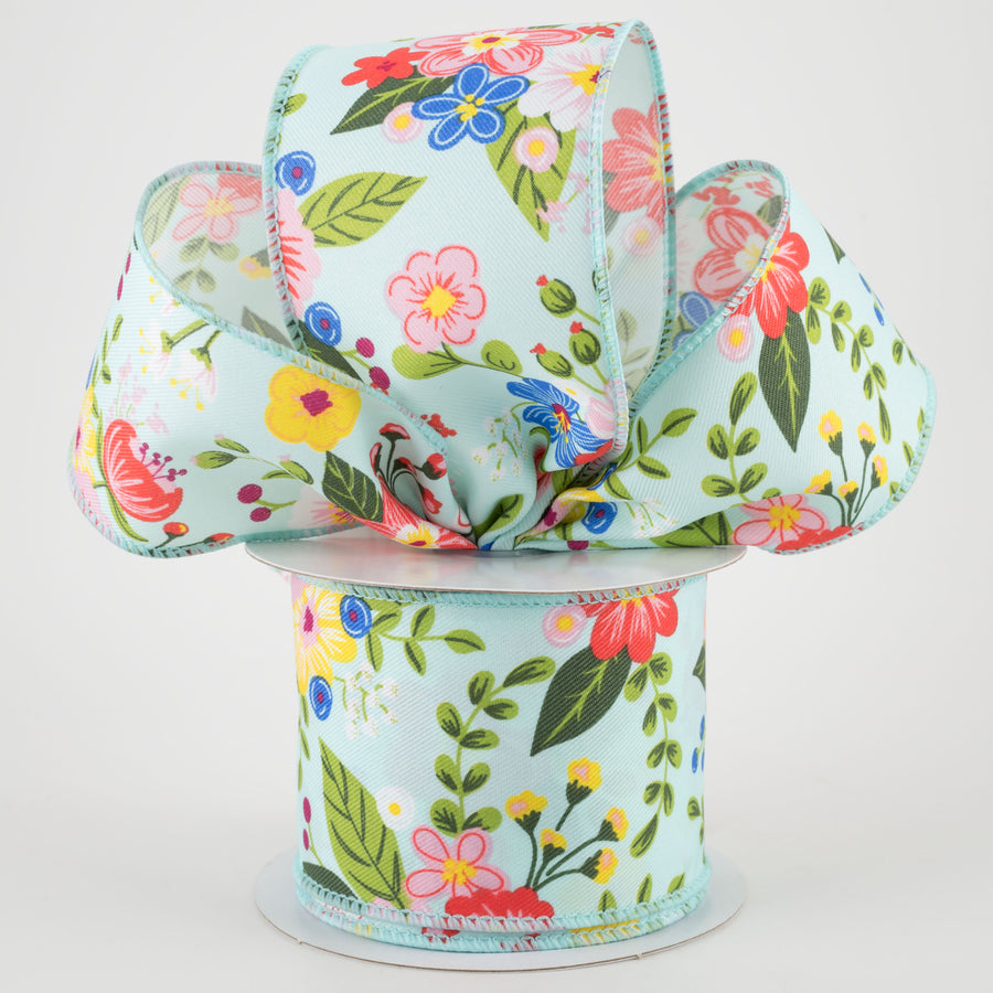 2.5" Graphic Florals Ribbon: Aqua, Pink, Blue, Green (10 Yards) Lifestyle Photo