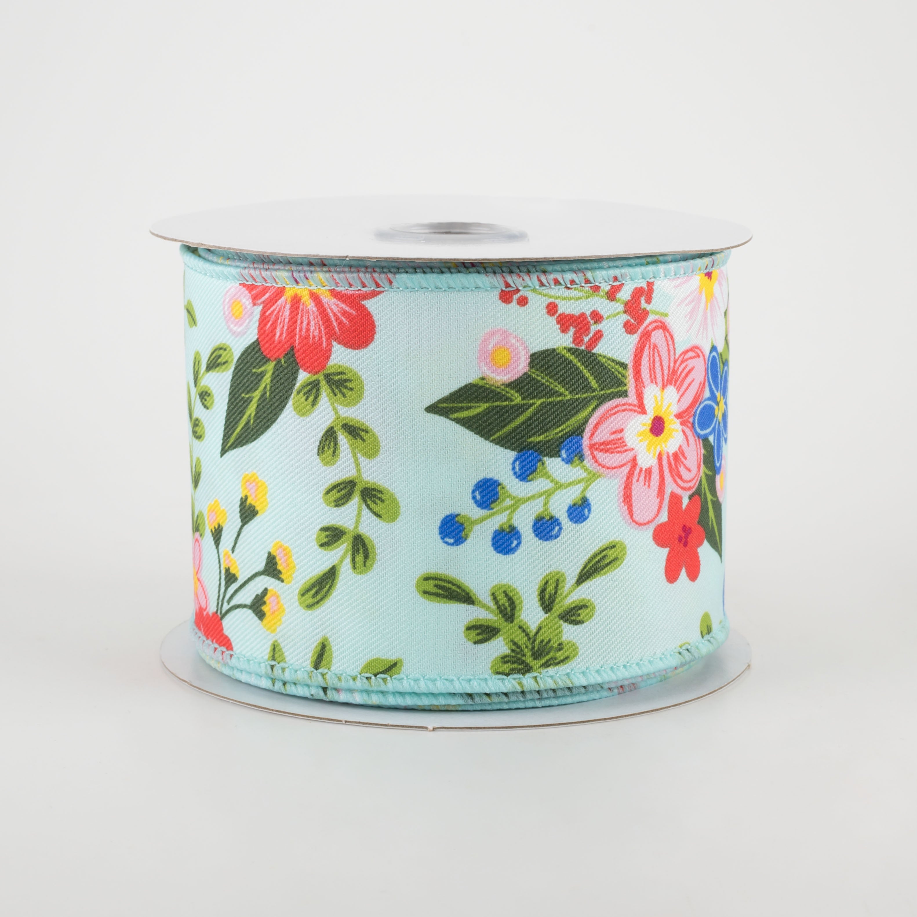 2.5" Graphic Florals Ribbon: Aqua, Pink, Blue, Green (10 Yards)