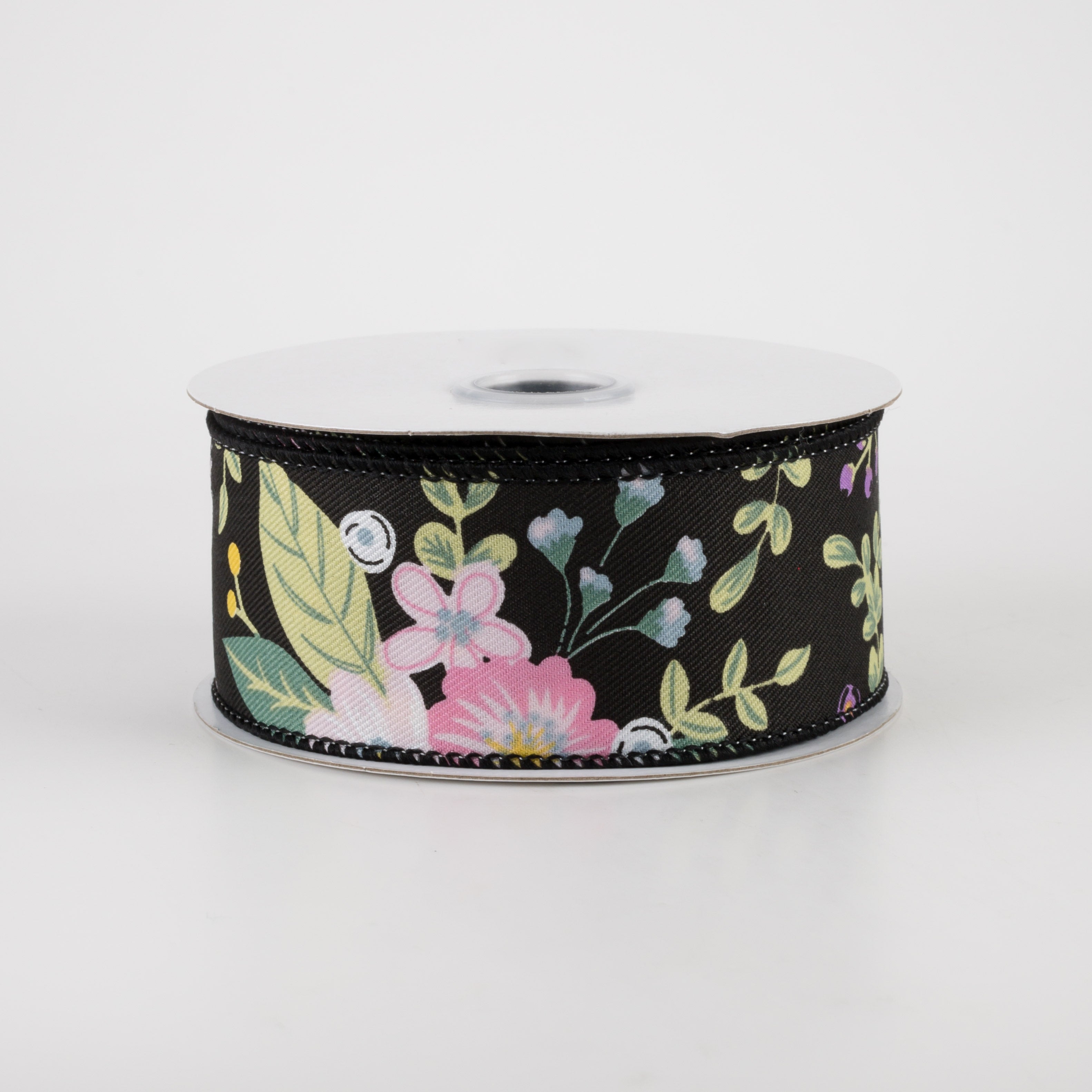 1.5" Graphic Florals Ribbon: Black (10 Yards)
