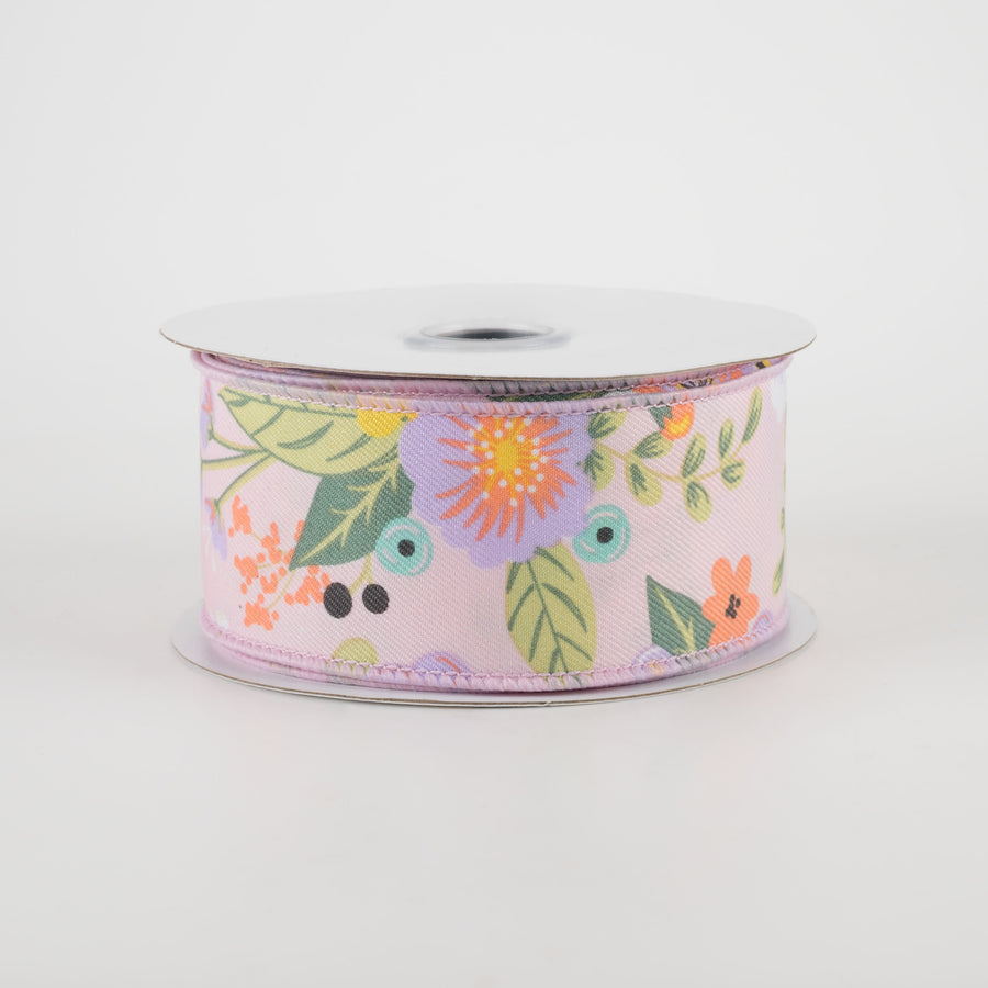 1.5" Graphic Florals Ribbon: Light Pink, Peach, Lavender, Sage (10 Yards)
