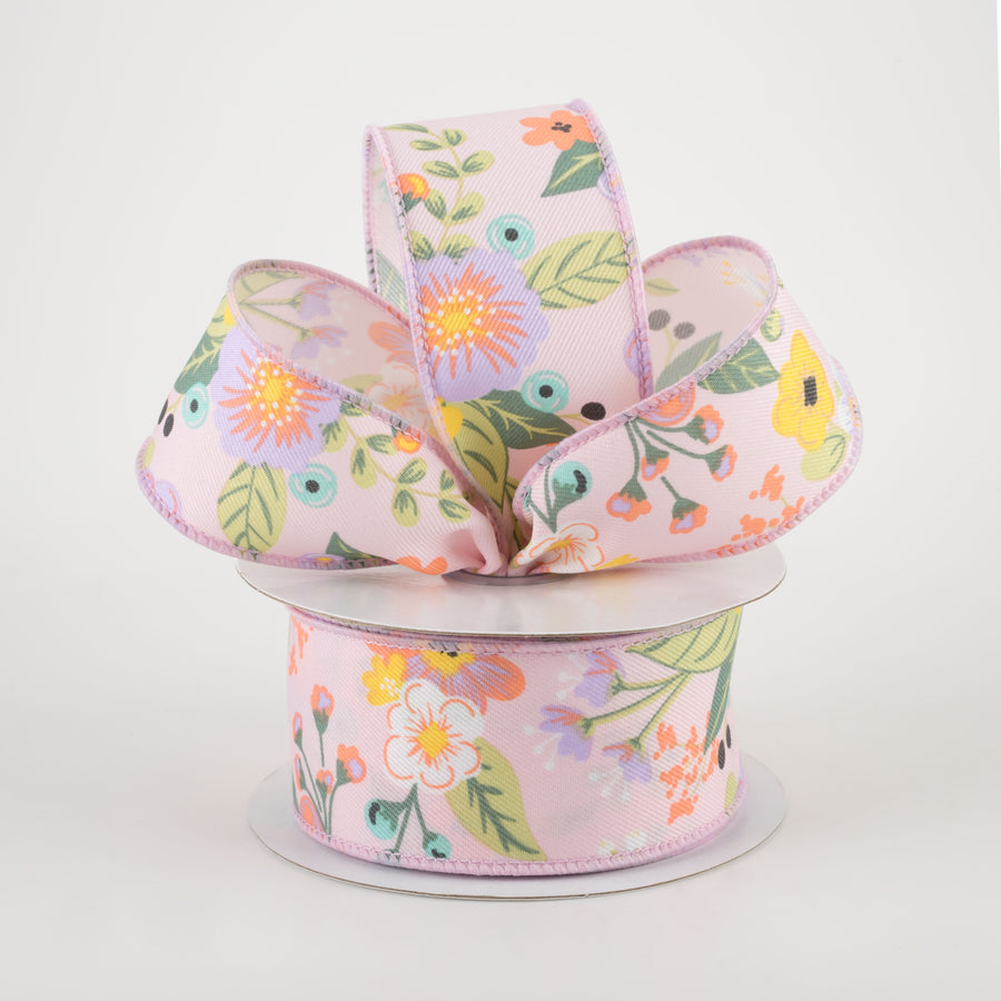 1.5" Graphic Florals Ribbon: Light Pink, Peach, Lavender, Sage (10 Yards) Lifestyle Photo