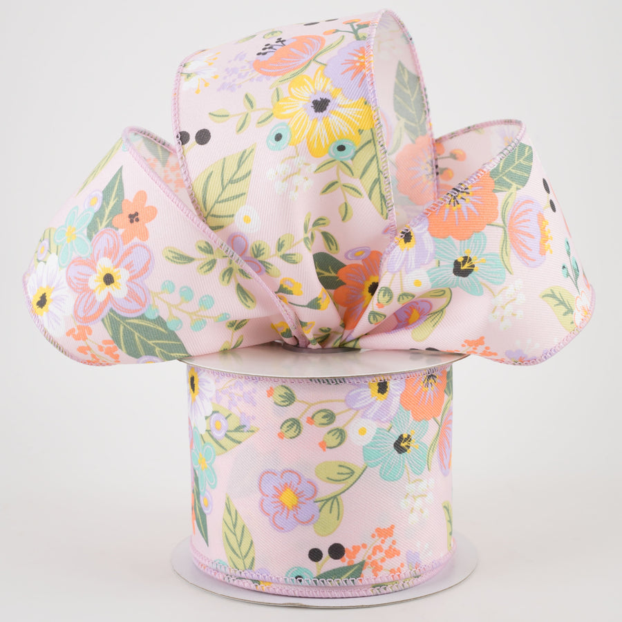 2.5" Graphic Florals Ribbon: Light Pink, Peach, Lavender, Sage (10 Yards) Lifestyle Photo