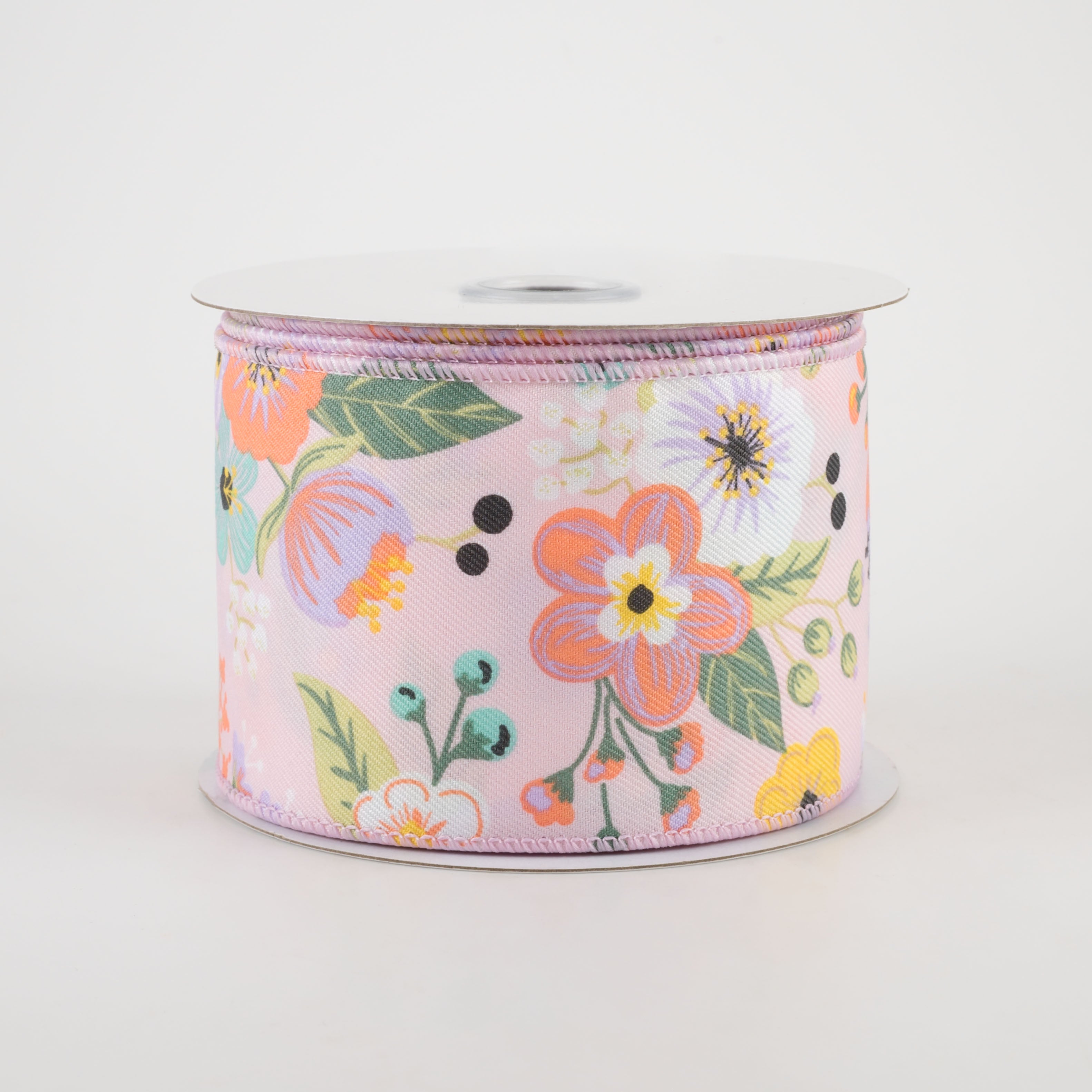 2.5" Graphic Florals Ribbon: Light Pink, Peach, Lavender, Sage (10 Yards)