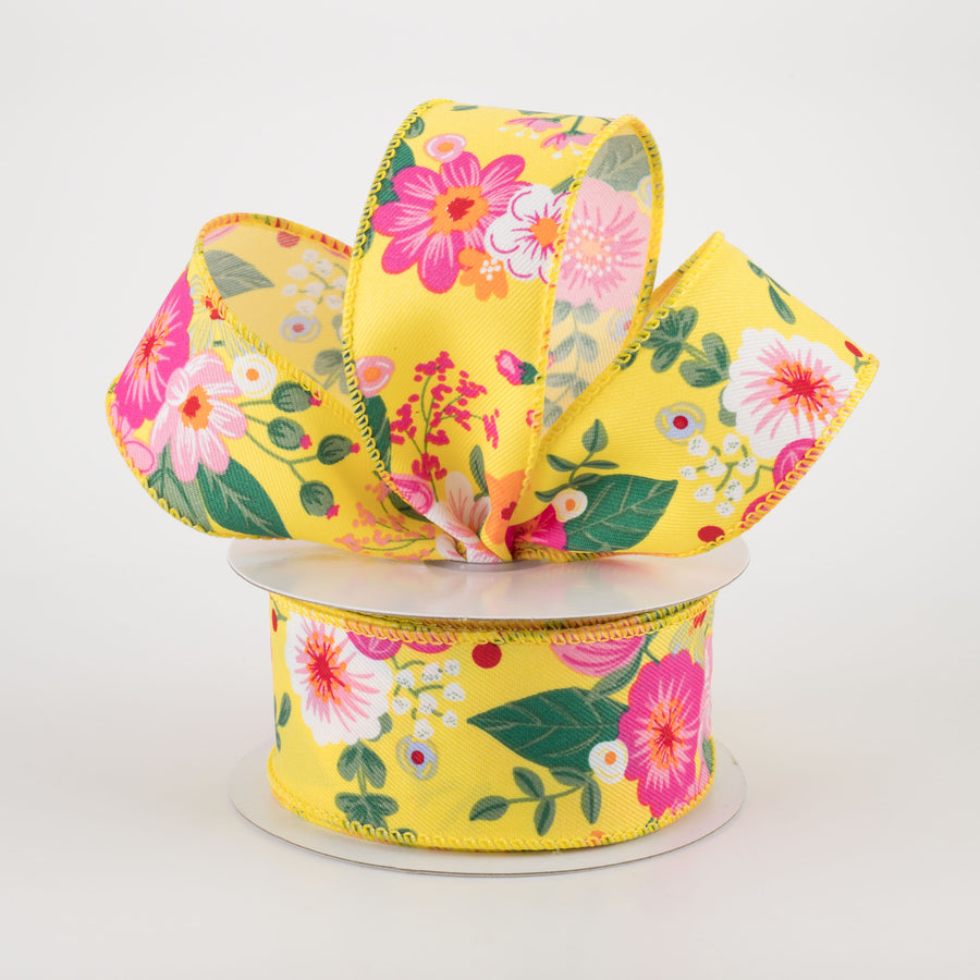 1.5" Graphic Florals Ribbon: Yellow, Pink, Orange, Green (10 Yards) Lifestyle Photo