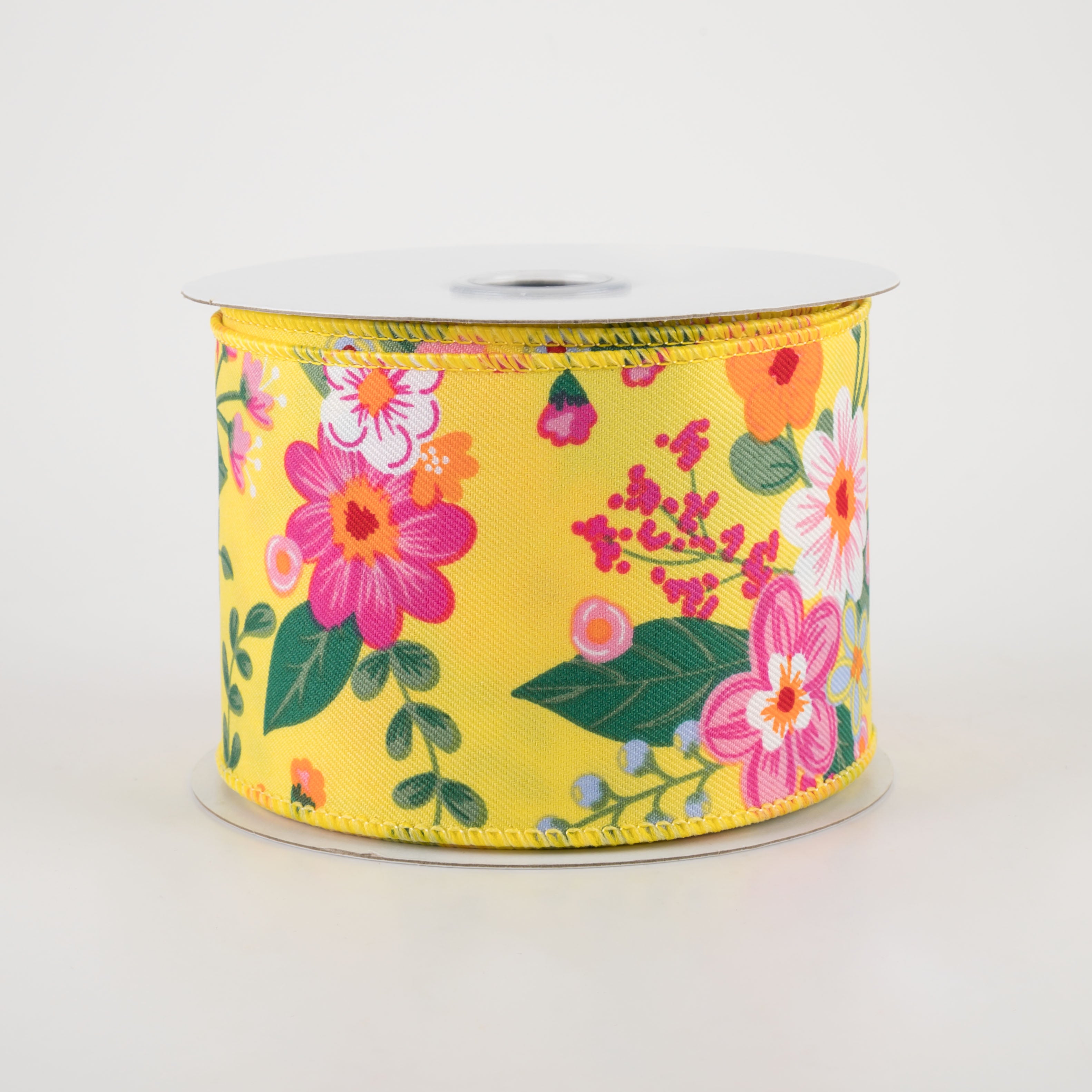 2.5" Graphic Florals Ribbon: Yellow, Pink, Orange, Green (10 Yards)