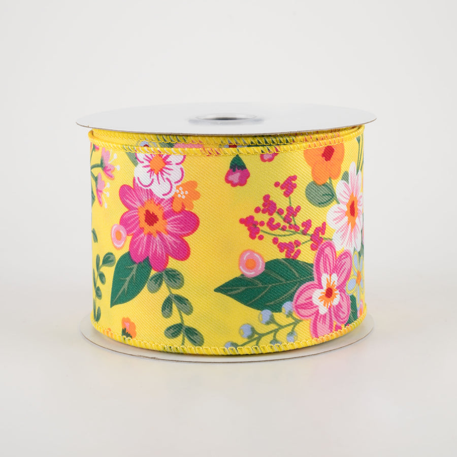 2.5" Graphic Florals Ribbon: Yellow, Pink, Orange, Green (10 Yards)