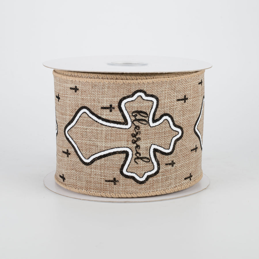 2.5" Grateful, Thankful, Blessed Crosses Ribbon (10 Yards)